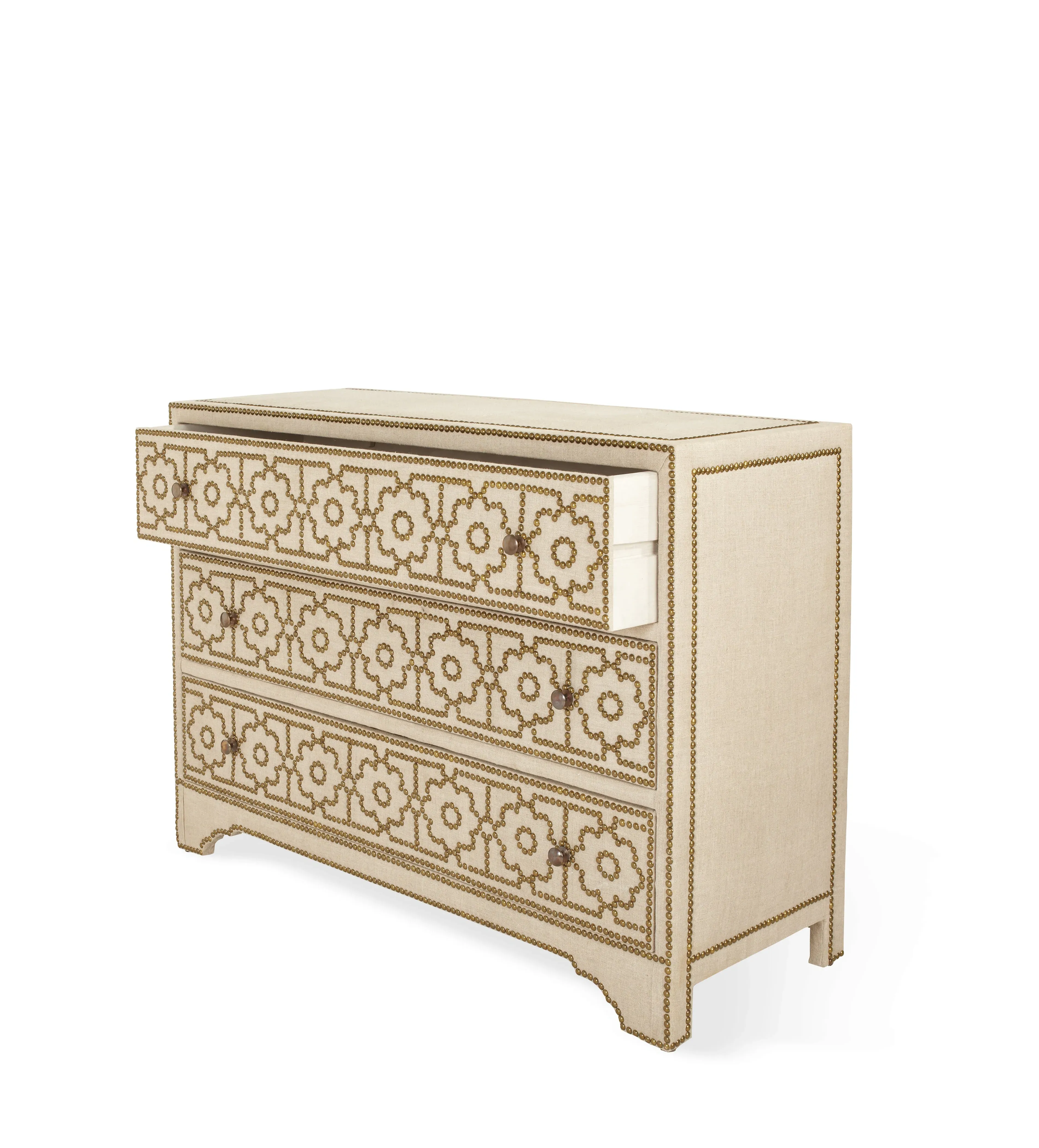 3-Drawer Chest with Brass Studs - Natural, Linen