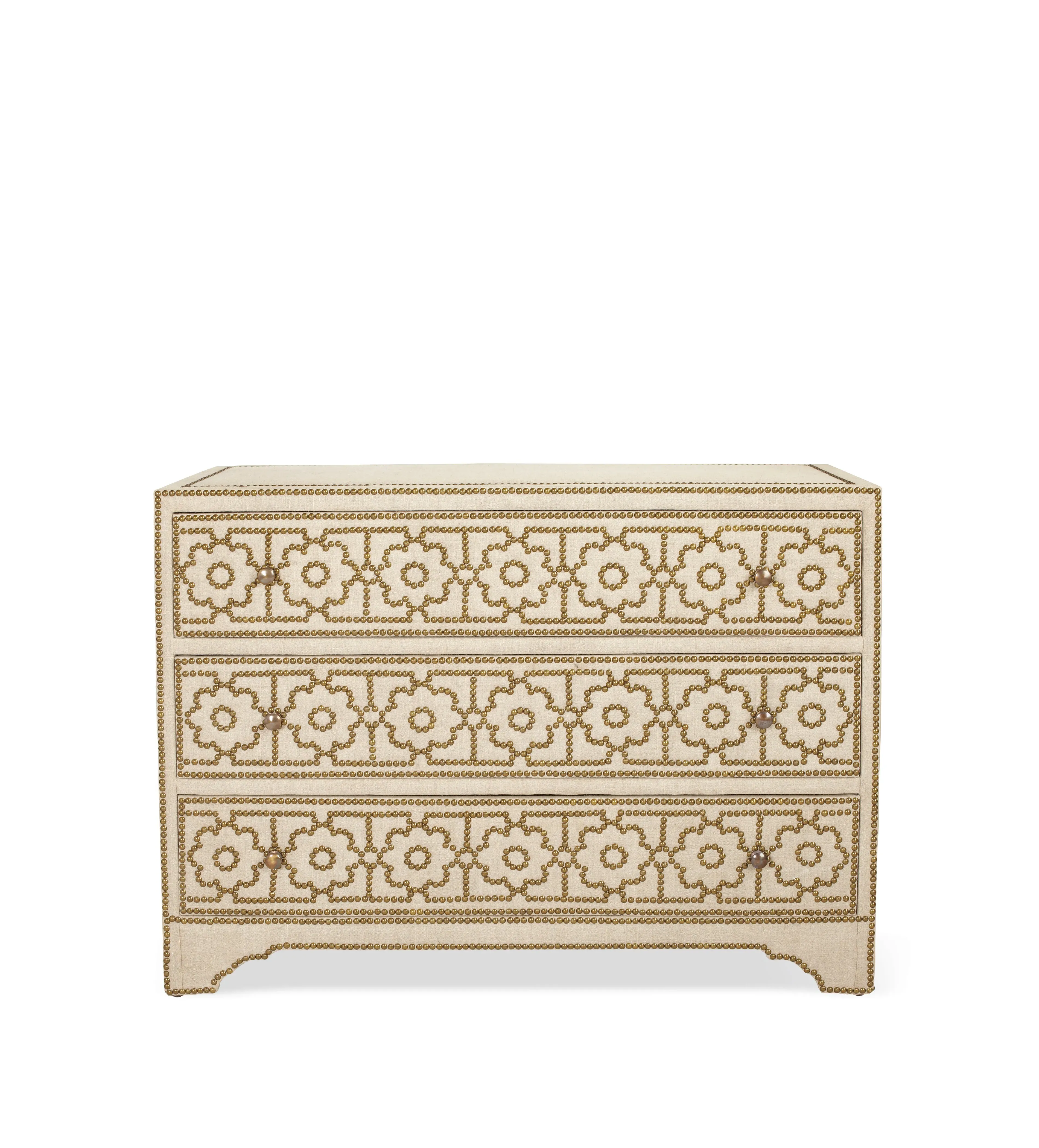 3-Drawer Chest with Brass Studs - Natural, Linen
