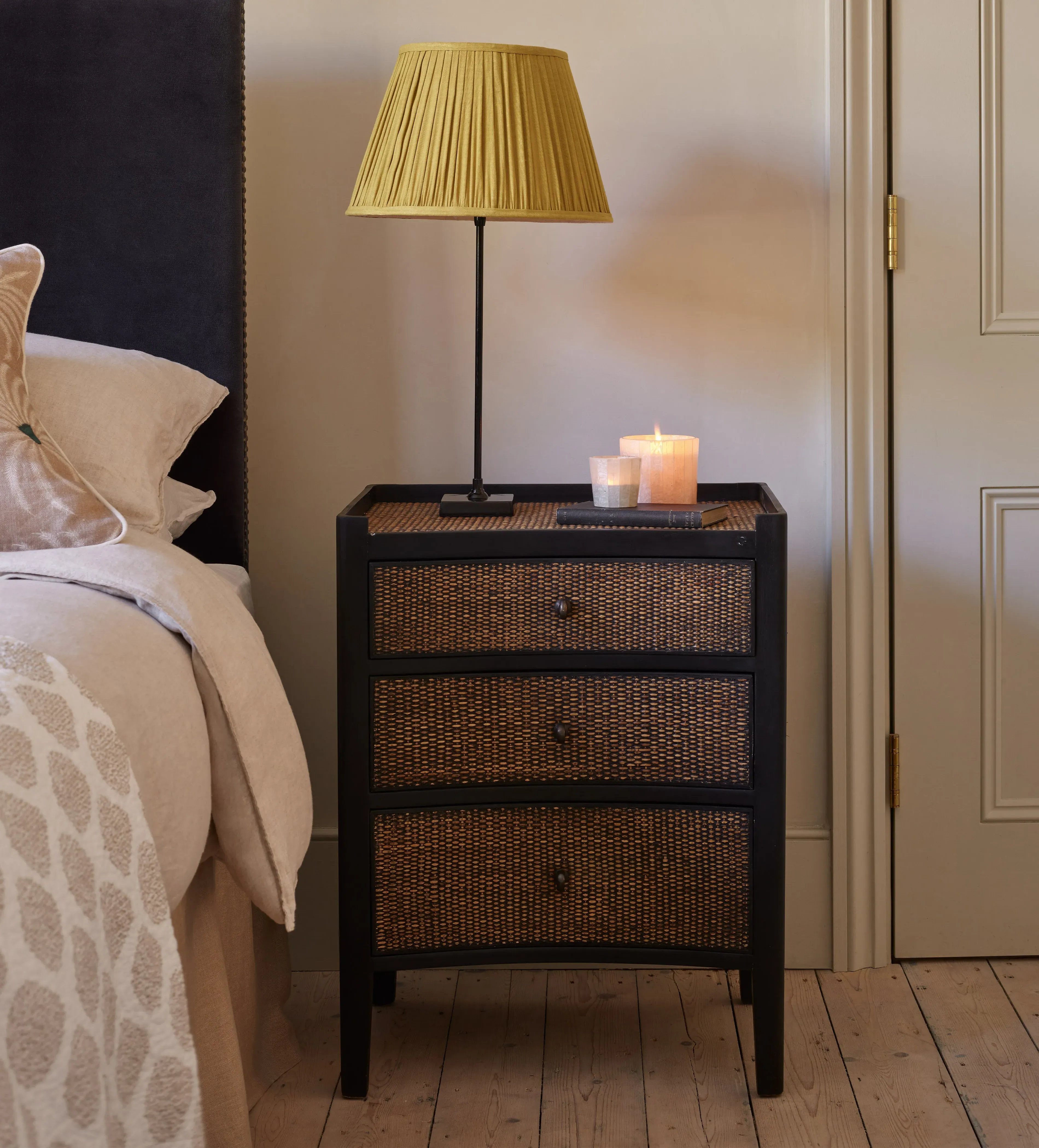3-Drawer Side Table with Concave Front - Ebony