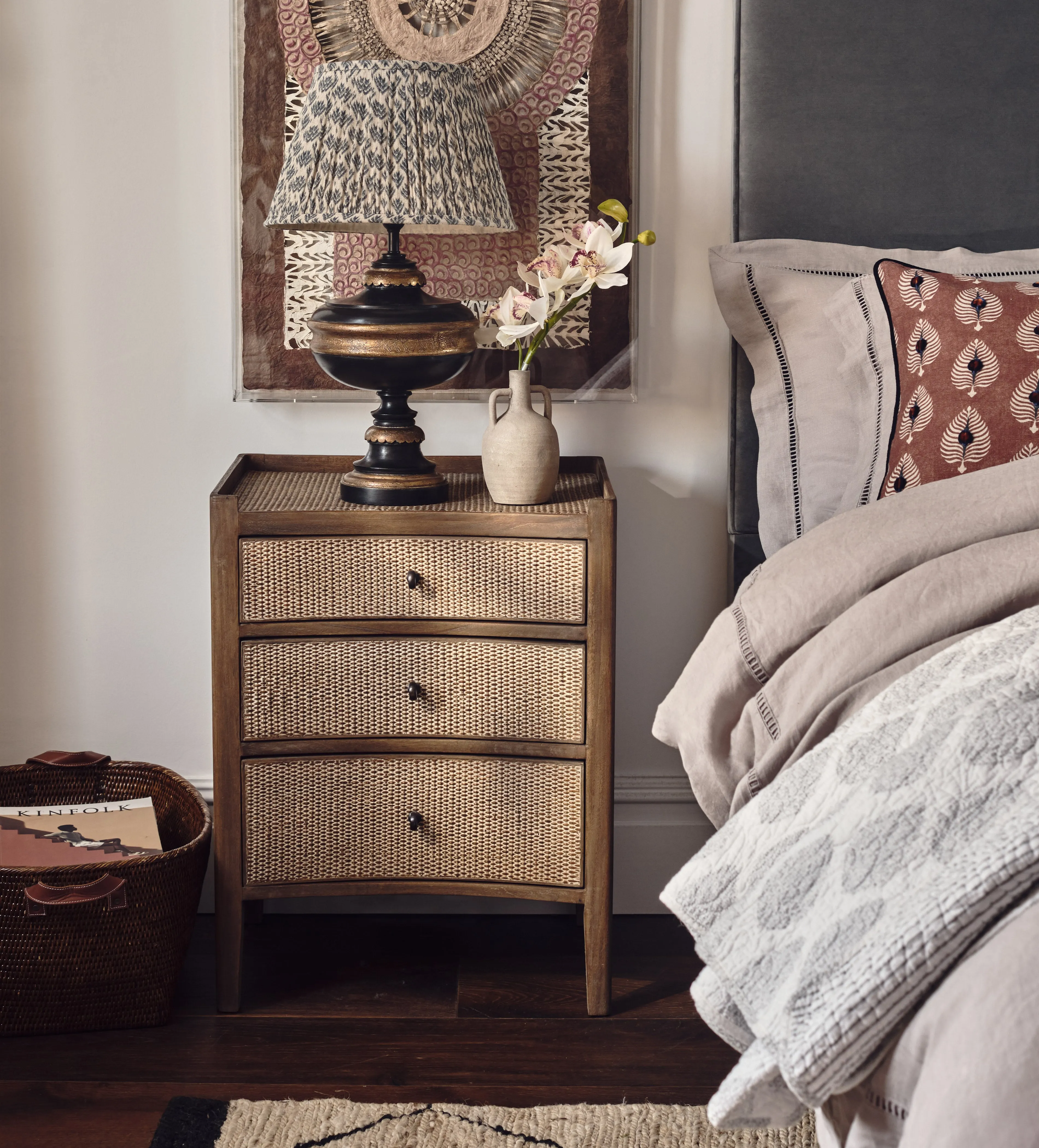 3-Drawer Side Table with Concave Front - Natural