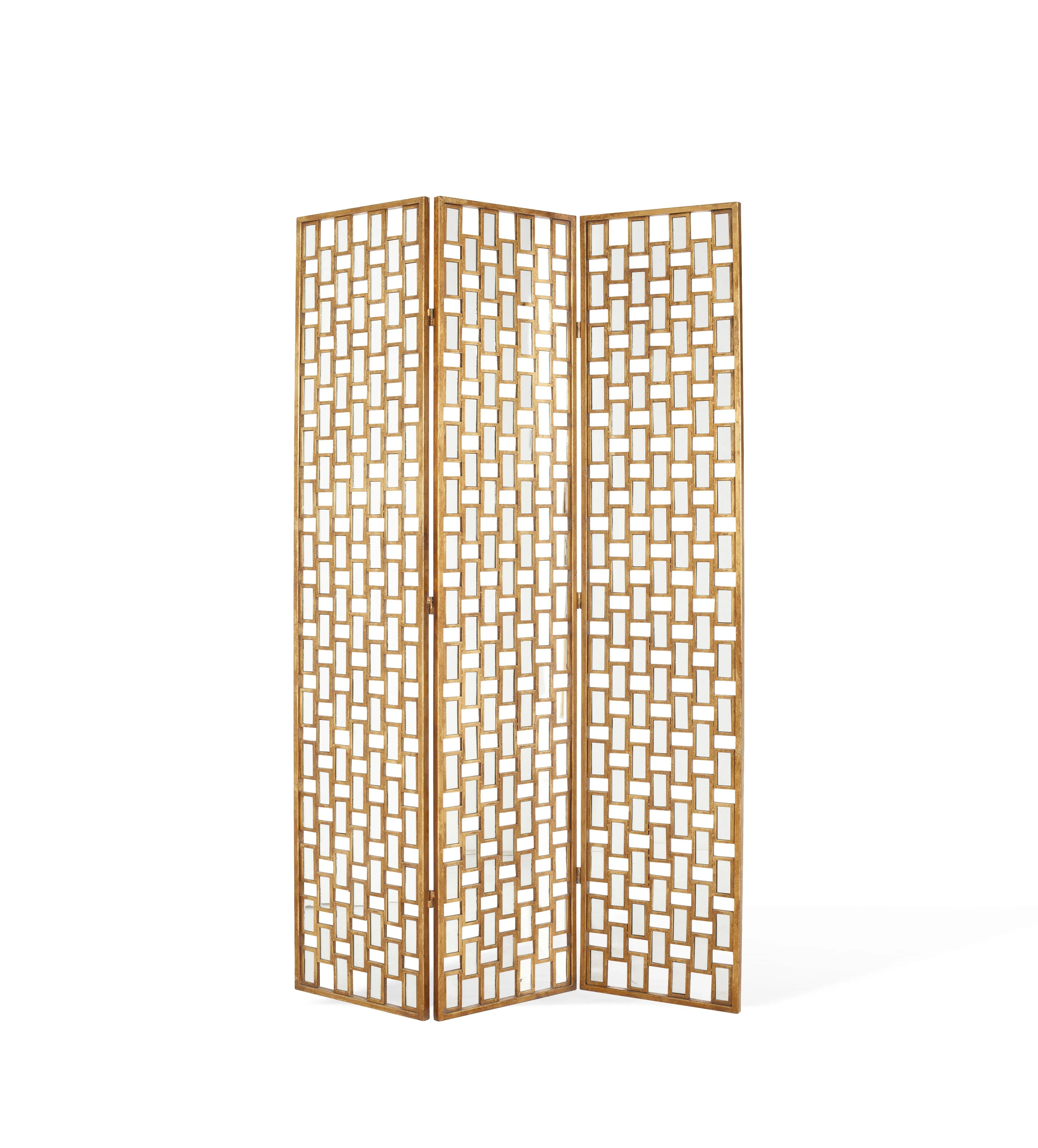 3-Panel Room Screen - Gold, Mirrored Glass image