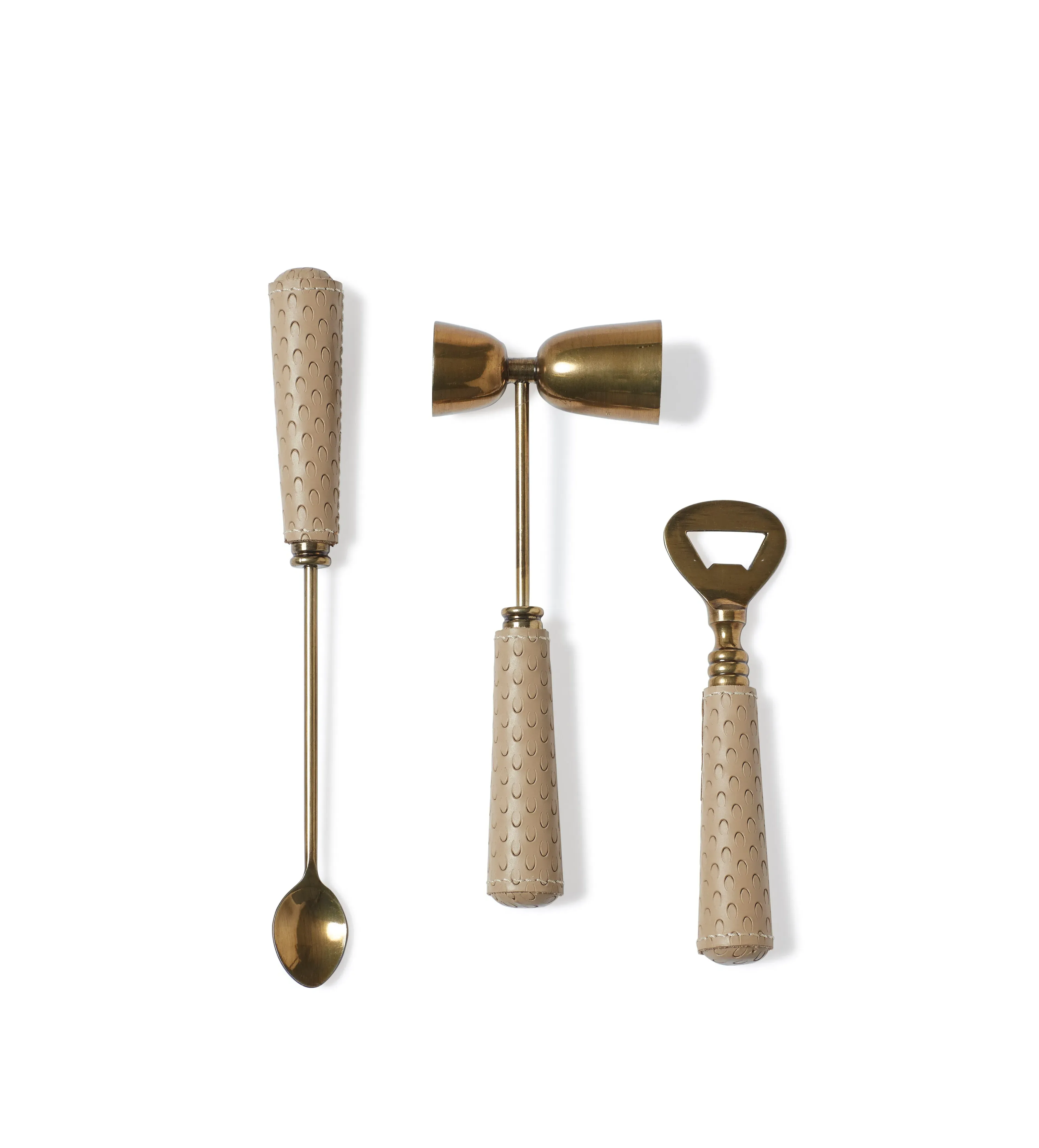 3-Piece Bar Utensil Set - Taupe, Leather image