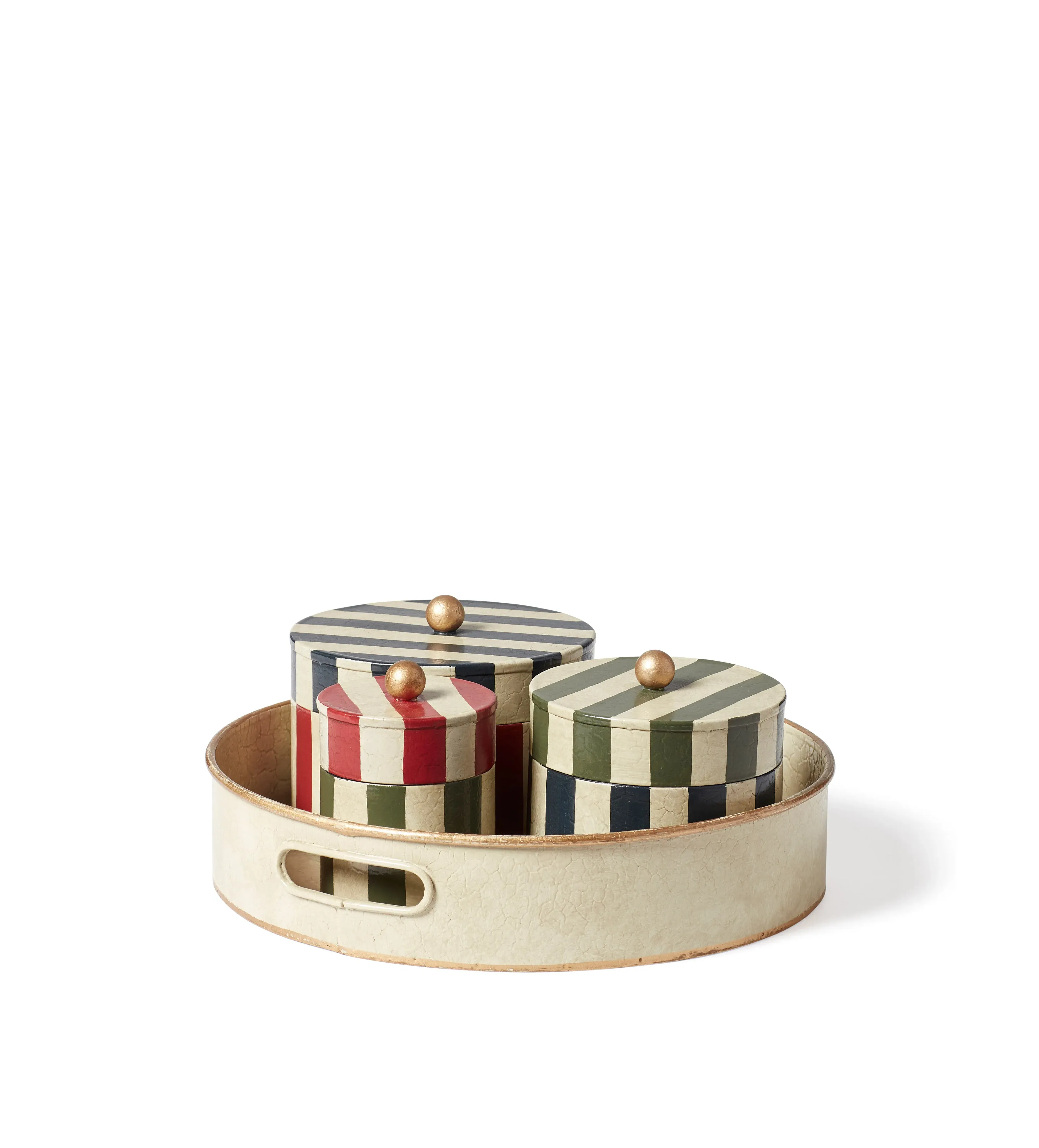 3-Piece Lidded Pot Set with Tray - Multi, Iron