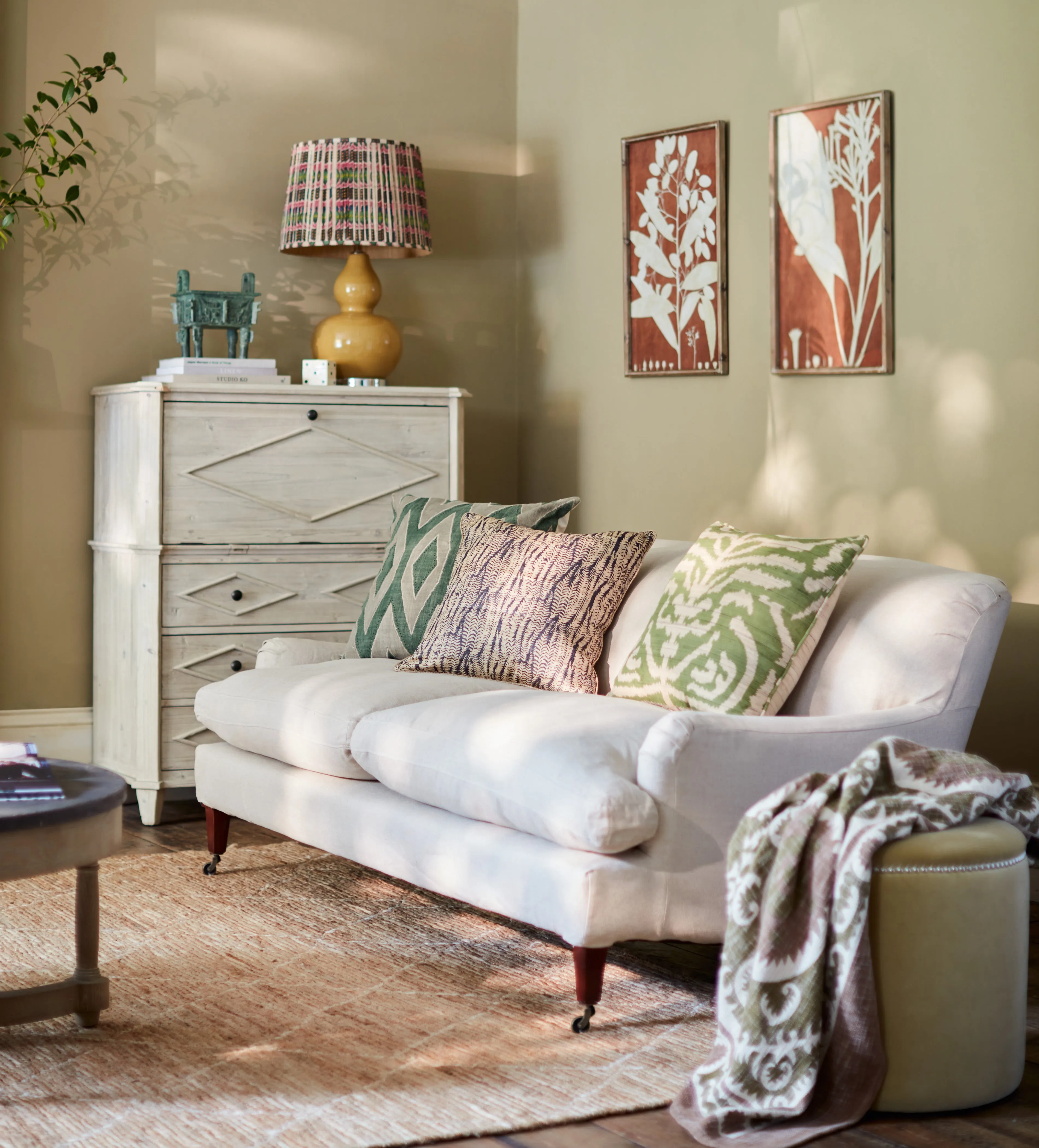 3-Seater Sofa with Fixed Cover - Natural, Linen
