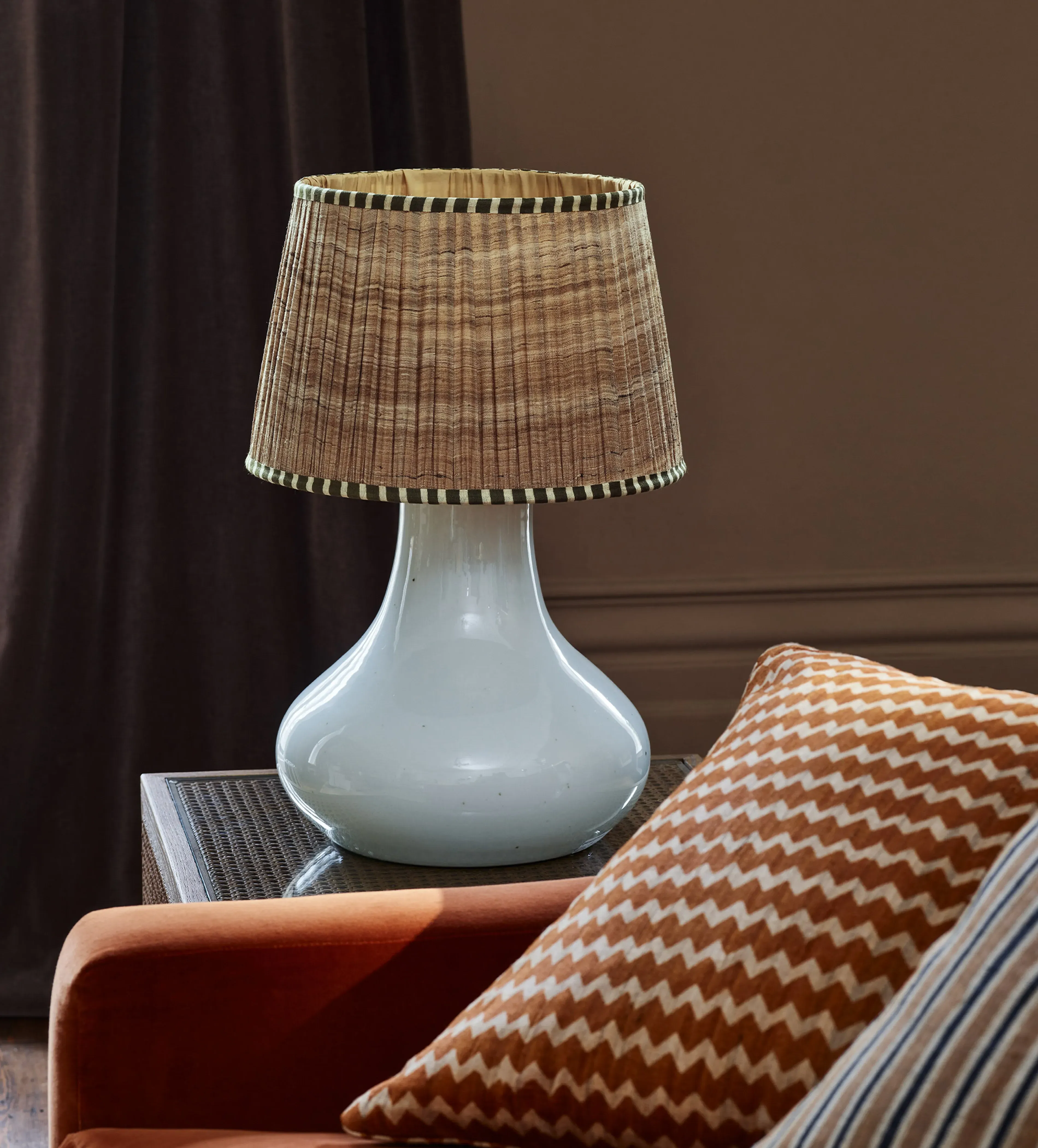 35cm Pleated Lampshade - Green, Silk