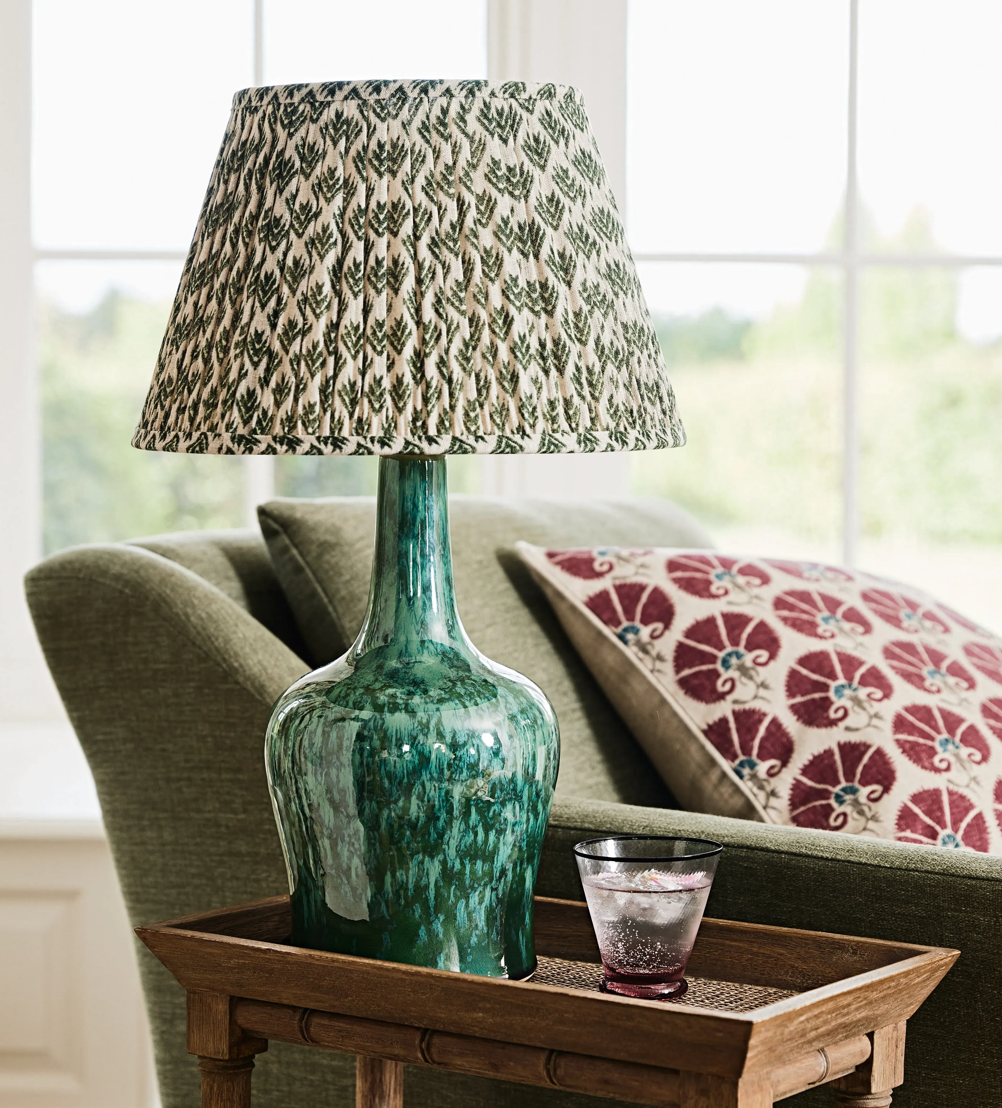 35cm Pleated Lampshade - Moss, Linen
