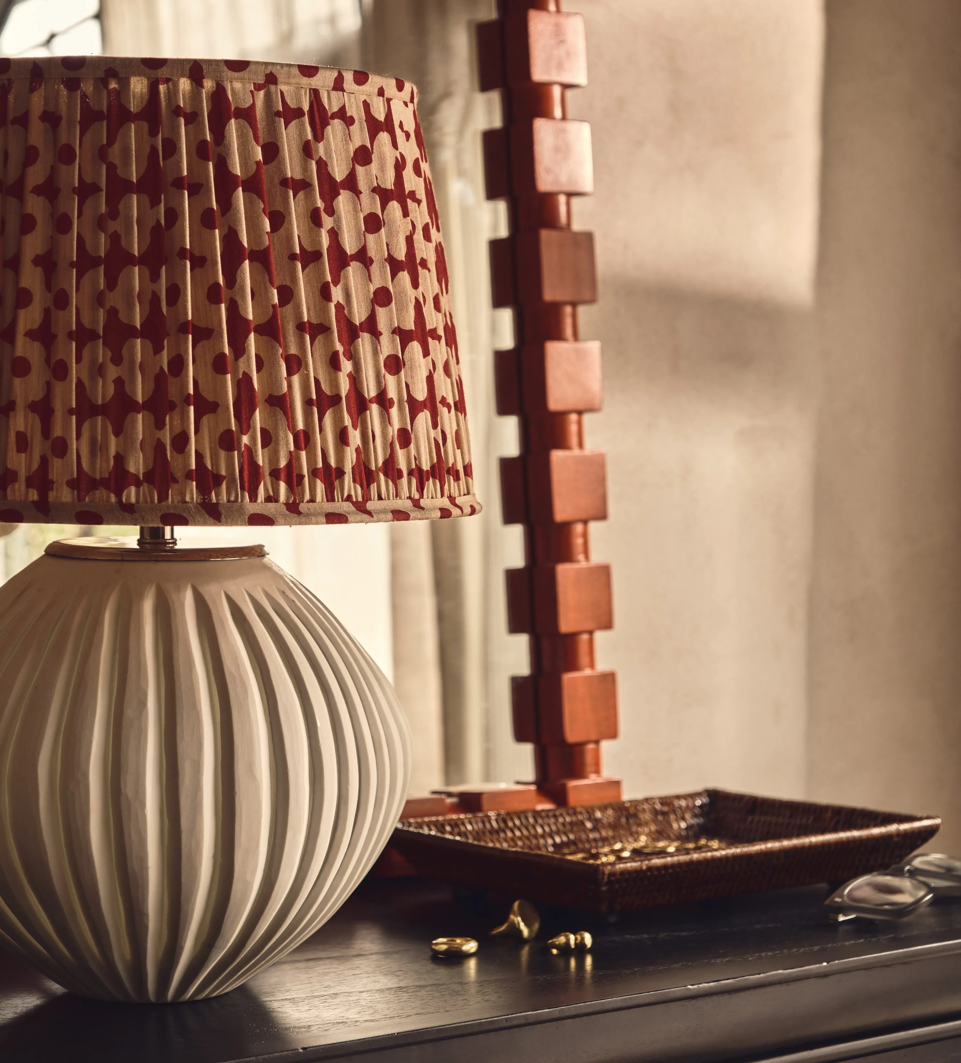 35cm Pleated Lampshade - Red Madder, Silk