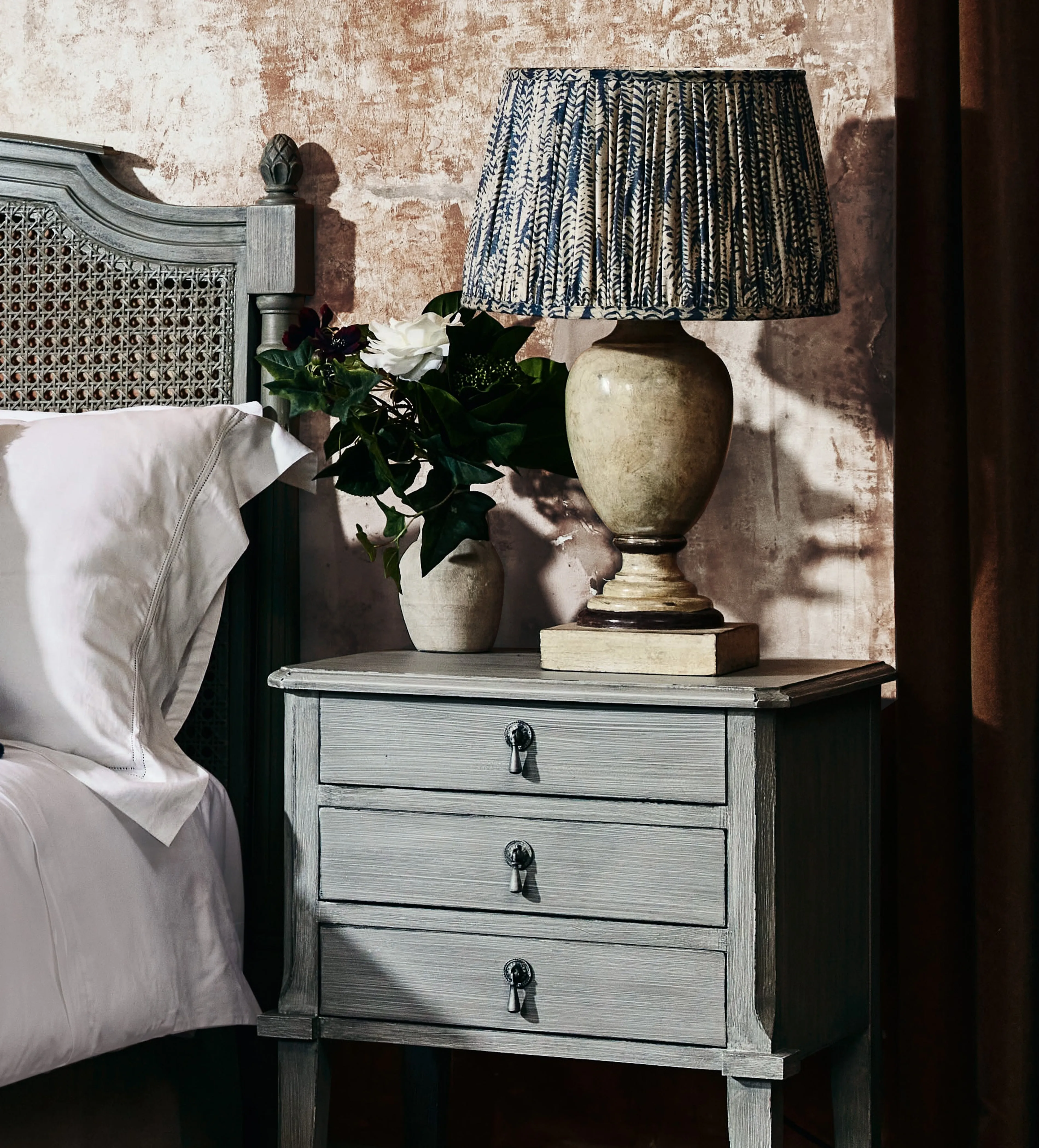 35cm Pleated Lampshade with Fern Print - Heron Blue