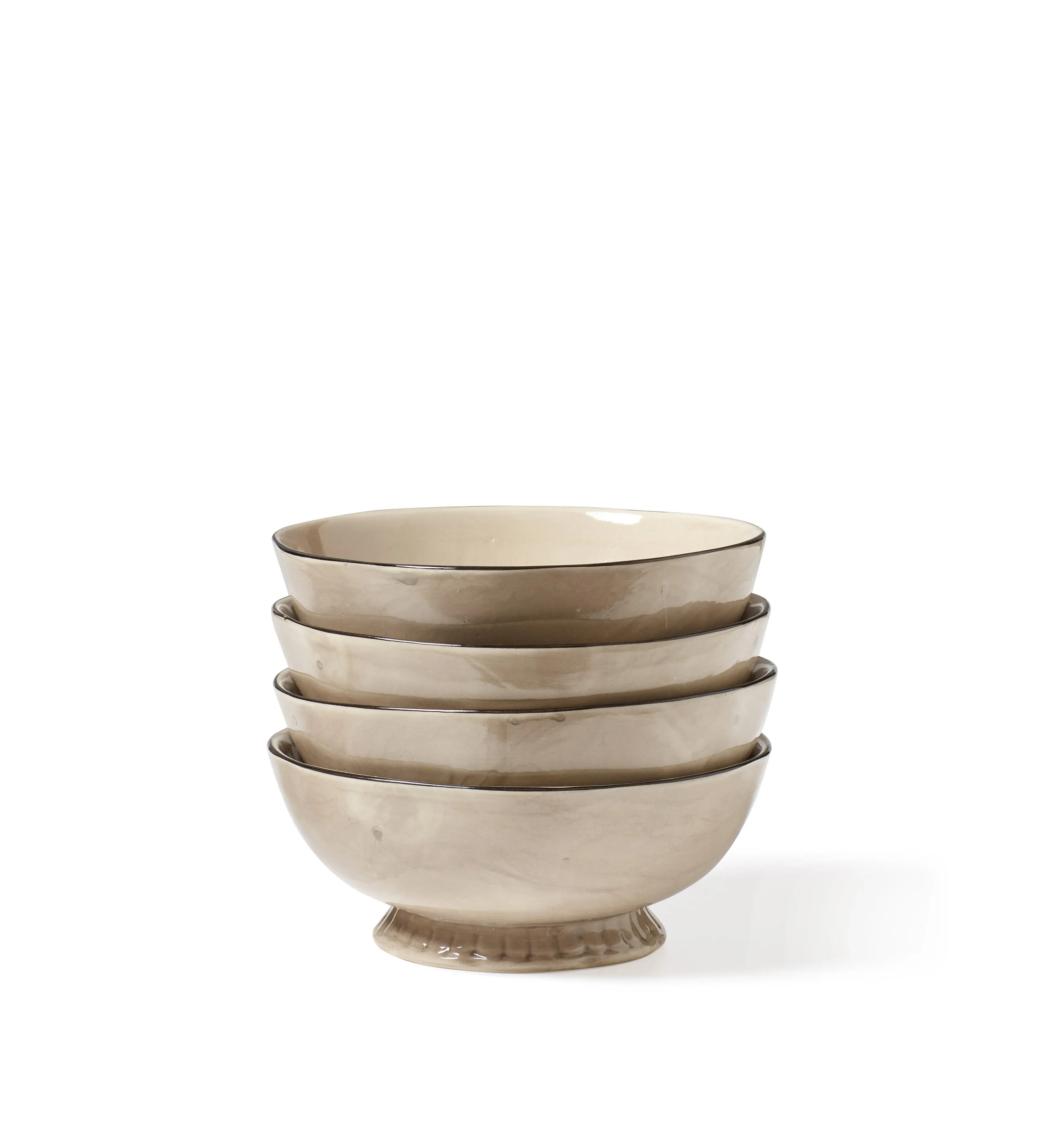 4-Piece Bowl Set with Ribbed Base - Grey, Clay image