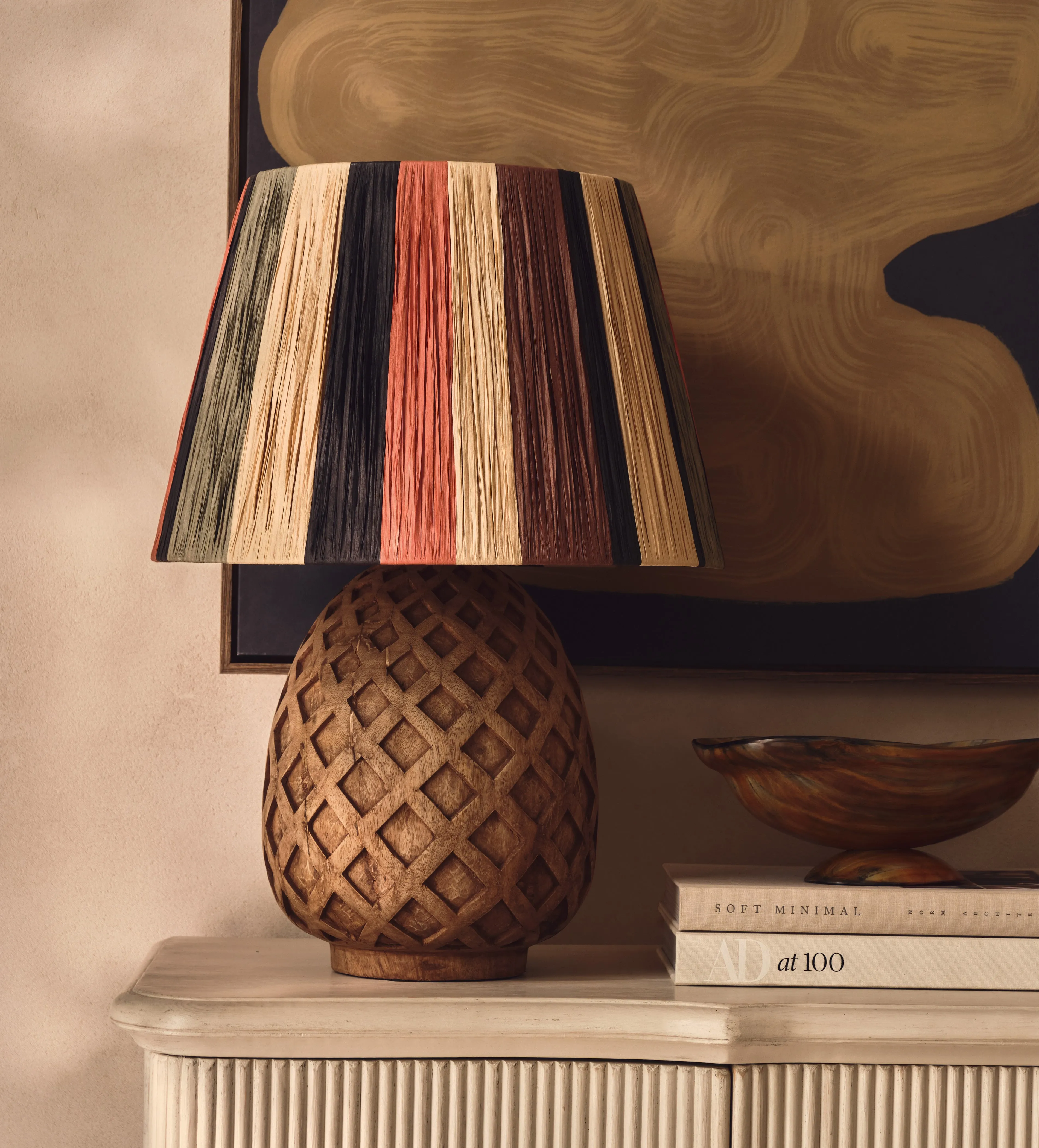 45cm Lampshade Striped - Polychromatic, Raffia