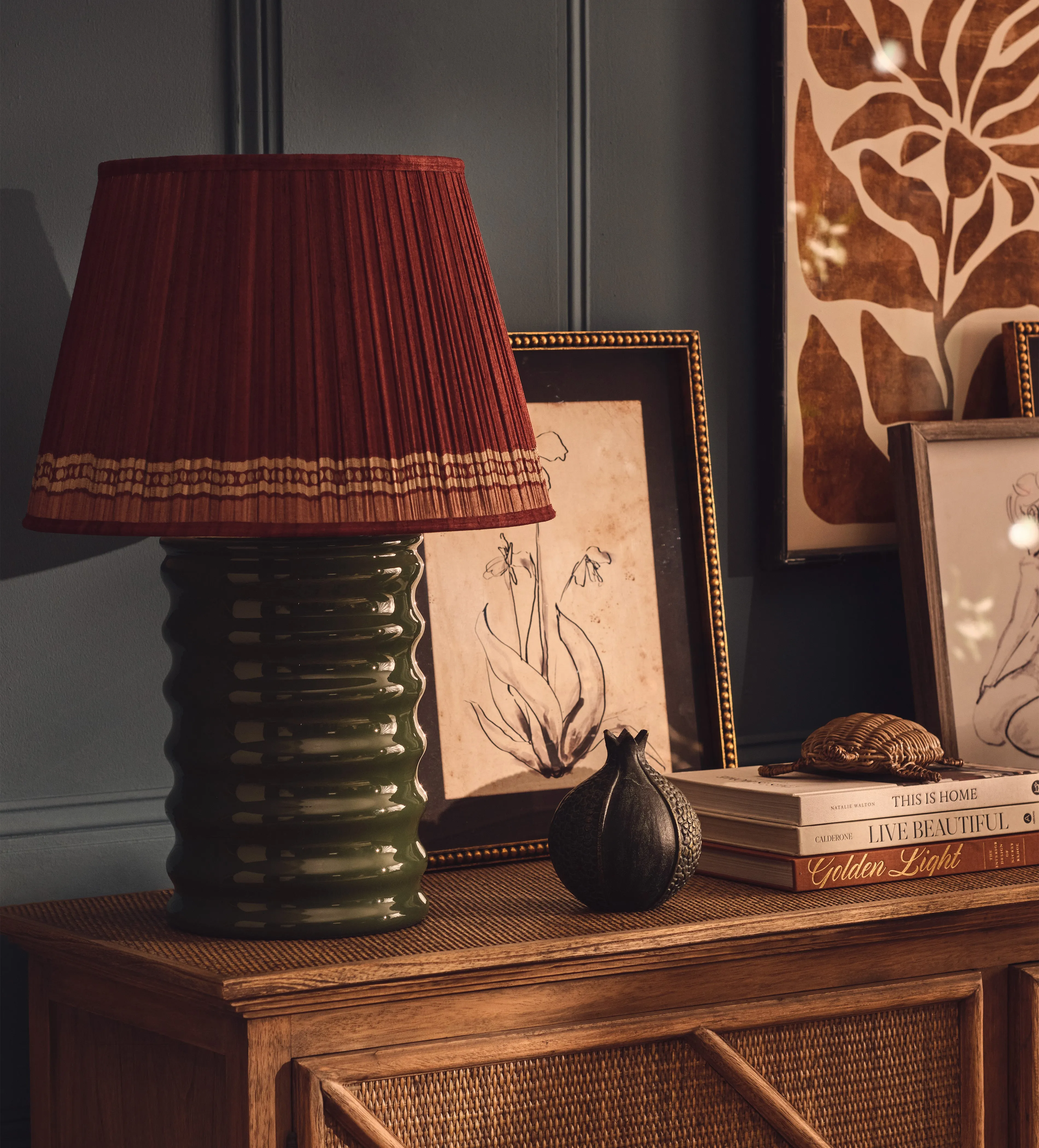 45cm Pleated Lampshade - Blood Orange, Silk
