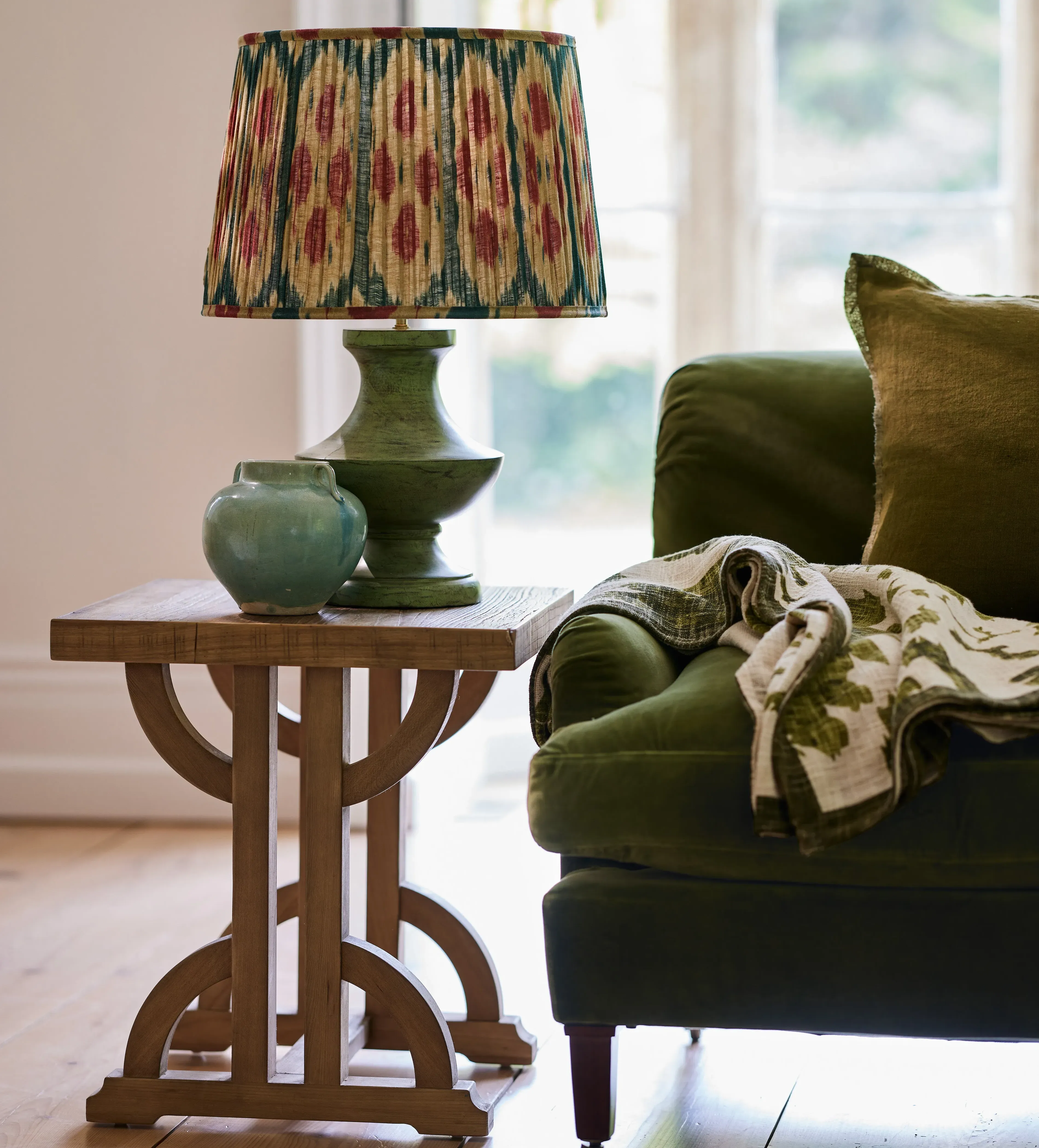 45cm Pleated Lampshade - Blue, Linen