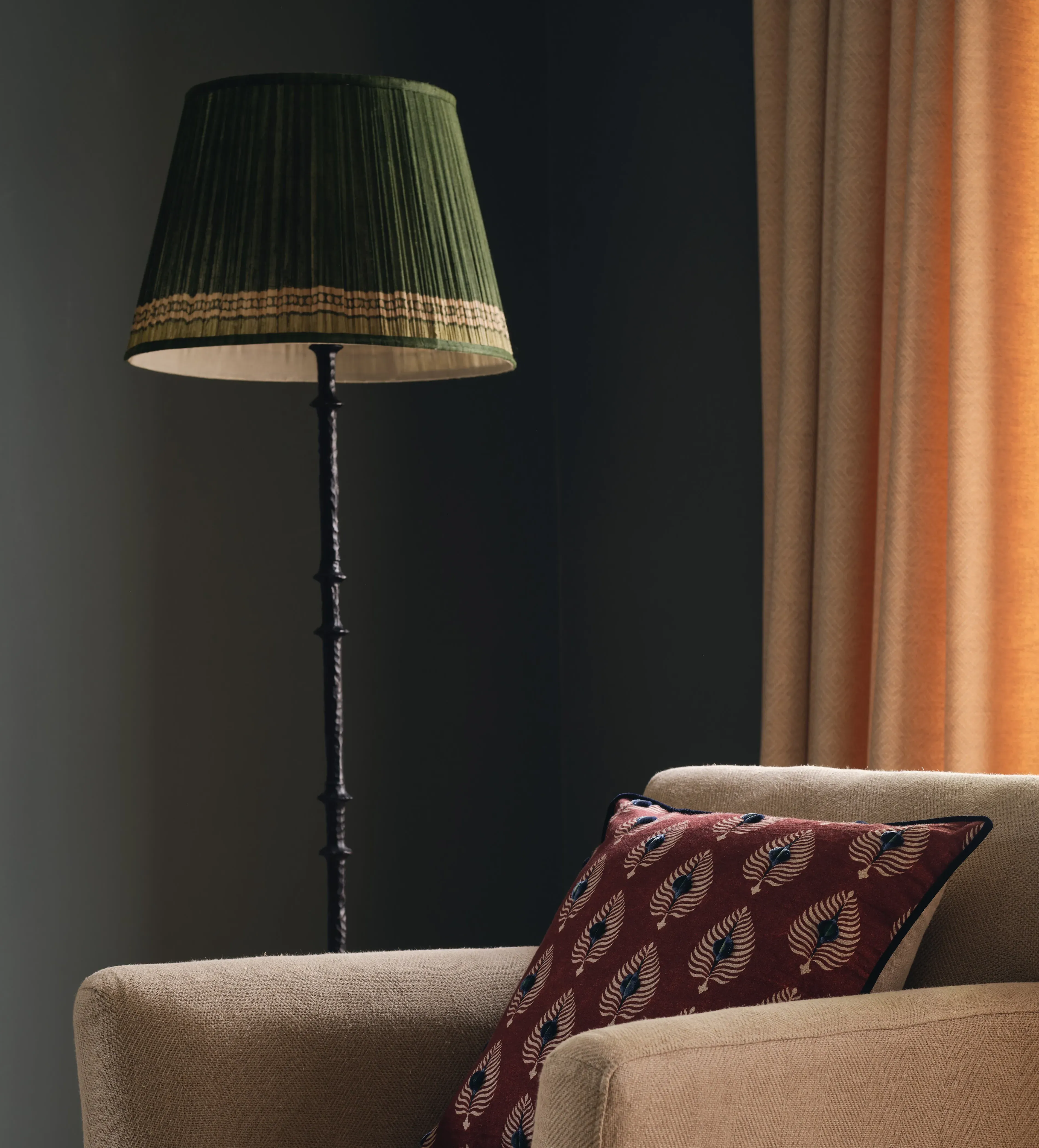 45cm Pleated Lampshade - Grey Green, Silk
