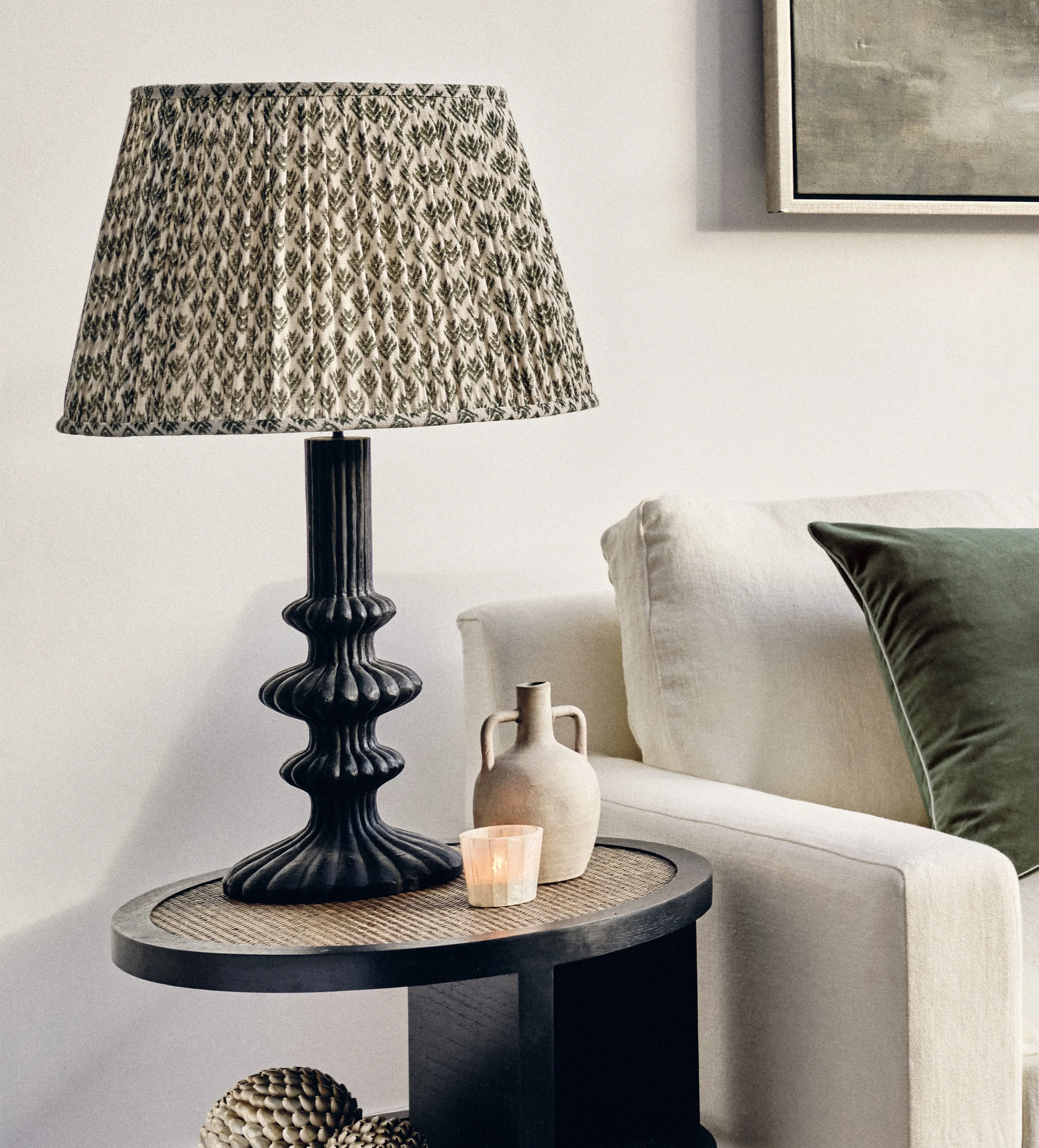 45cm Pleated Lampshade - Moss, Linen