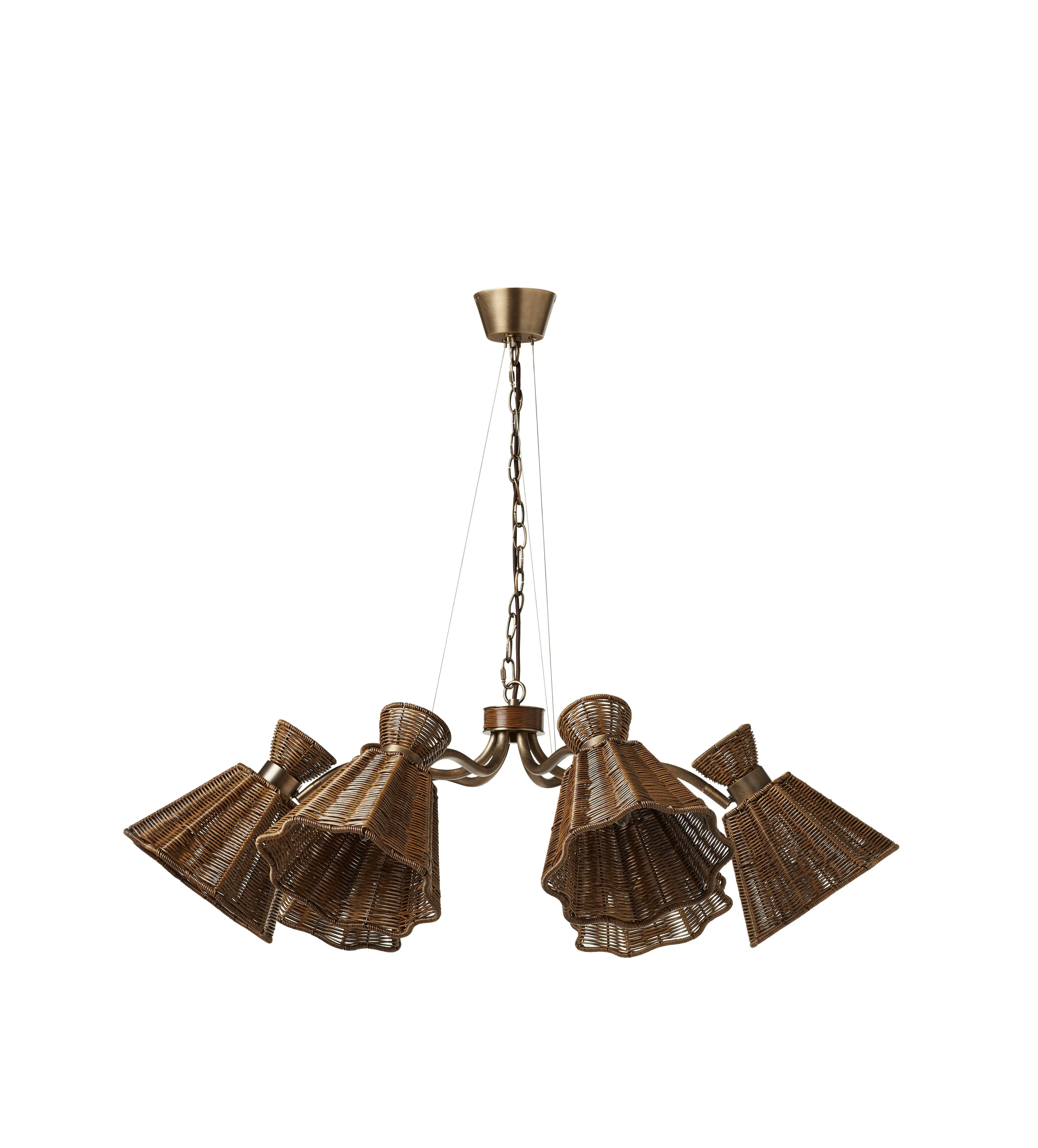 6-Light Chandelier Adjustable - Brass, Rattan image