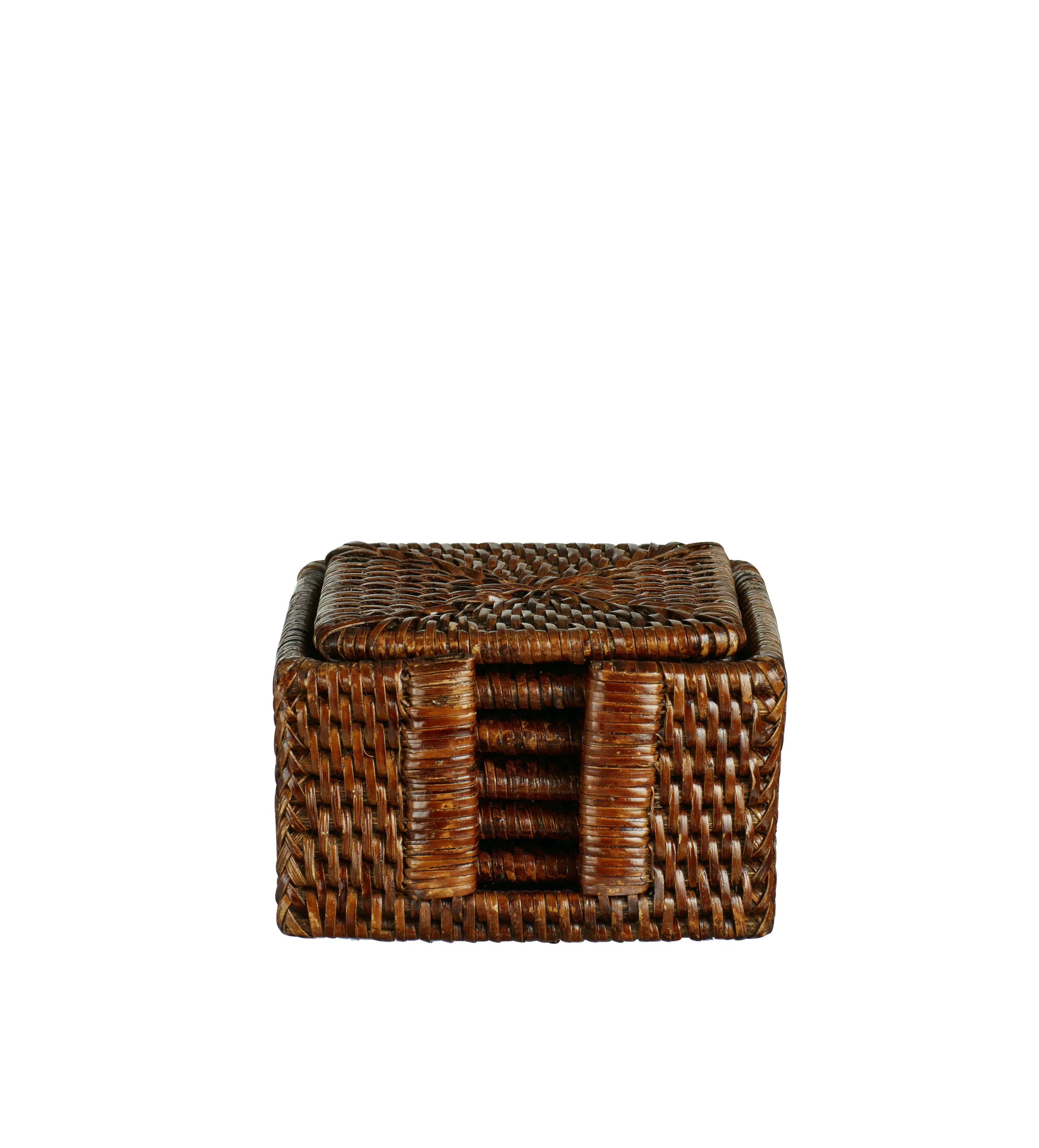 6-Piece Coaster Set with Box - Brown, Rattan