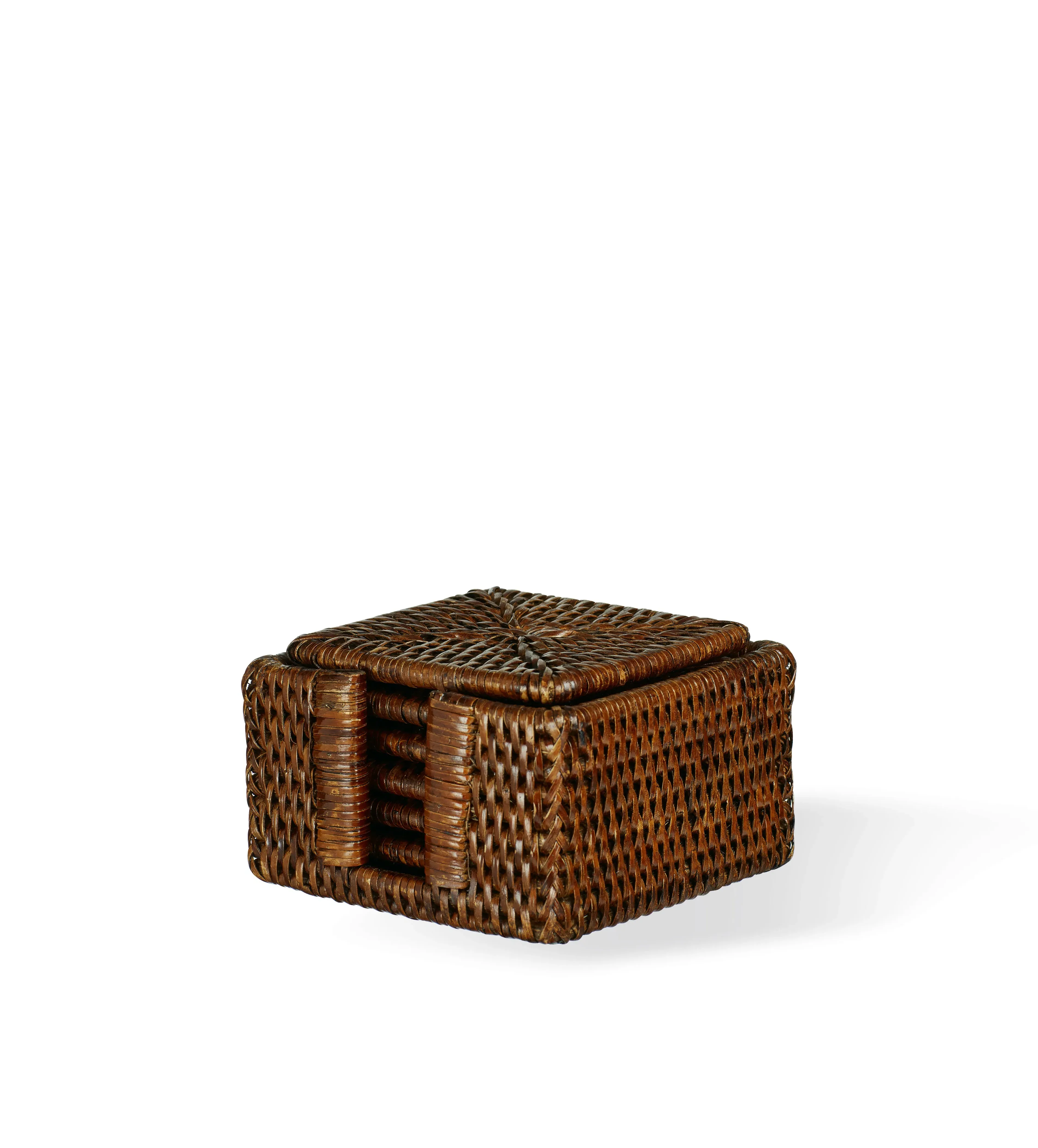 6-Piece Coaster Set with Box - Brown, Rattan