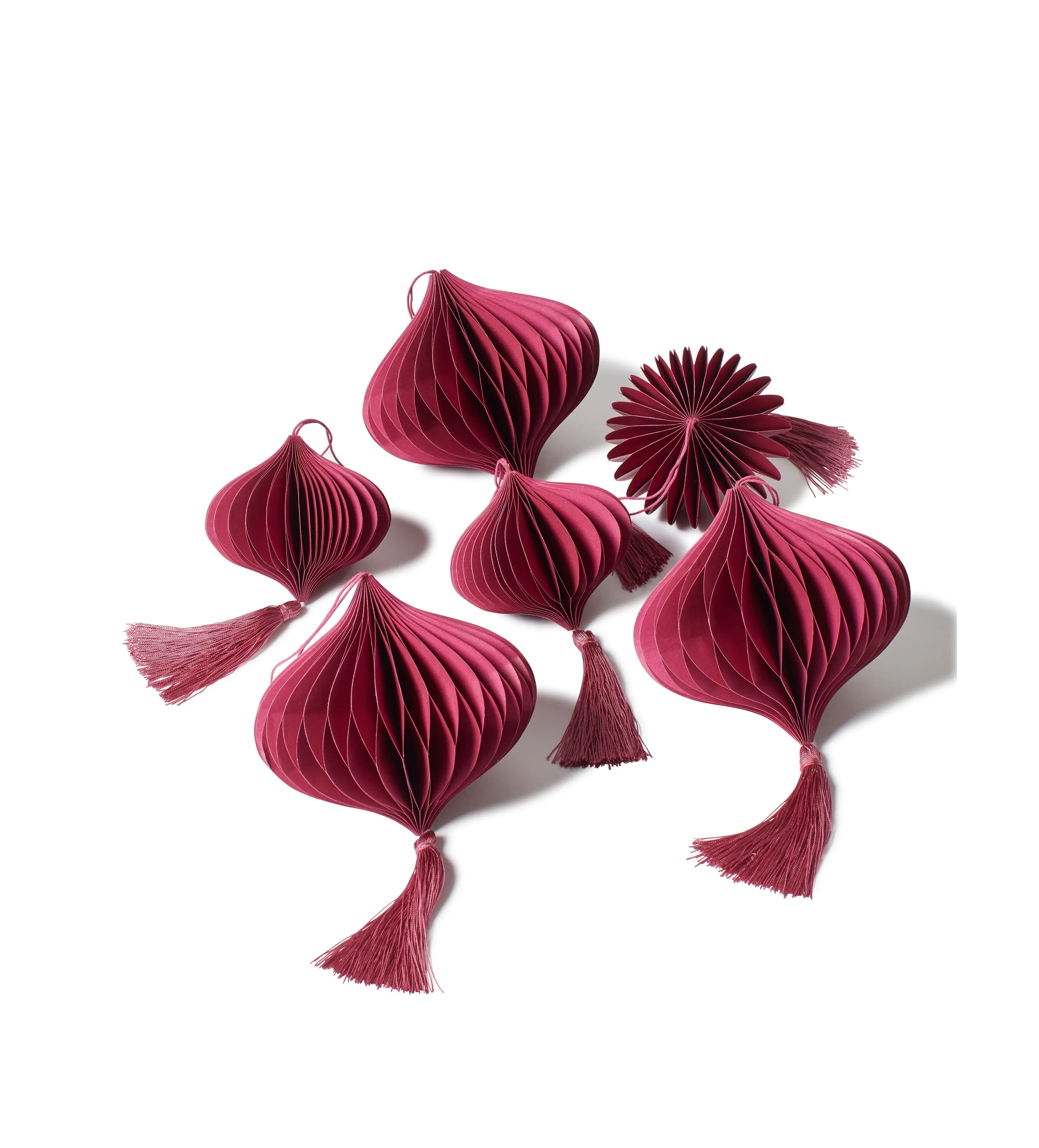 6-Piece Honeycomb Bauble Set - Raspberry, Paper