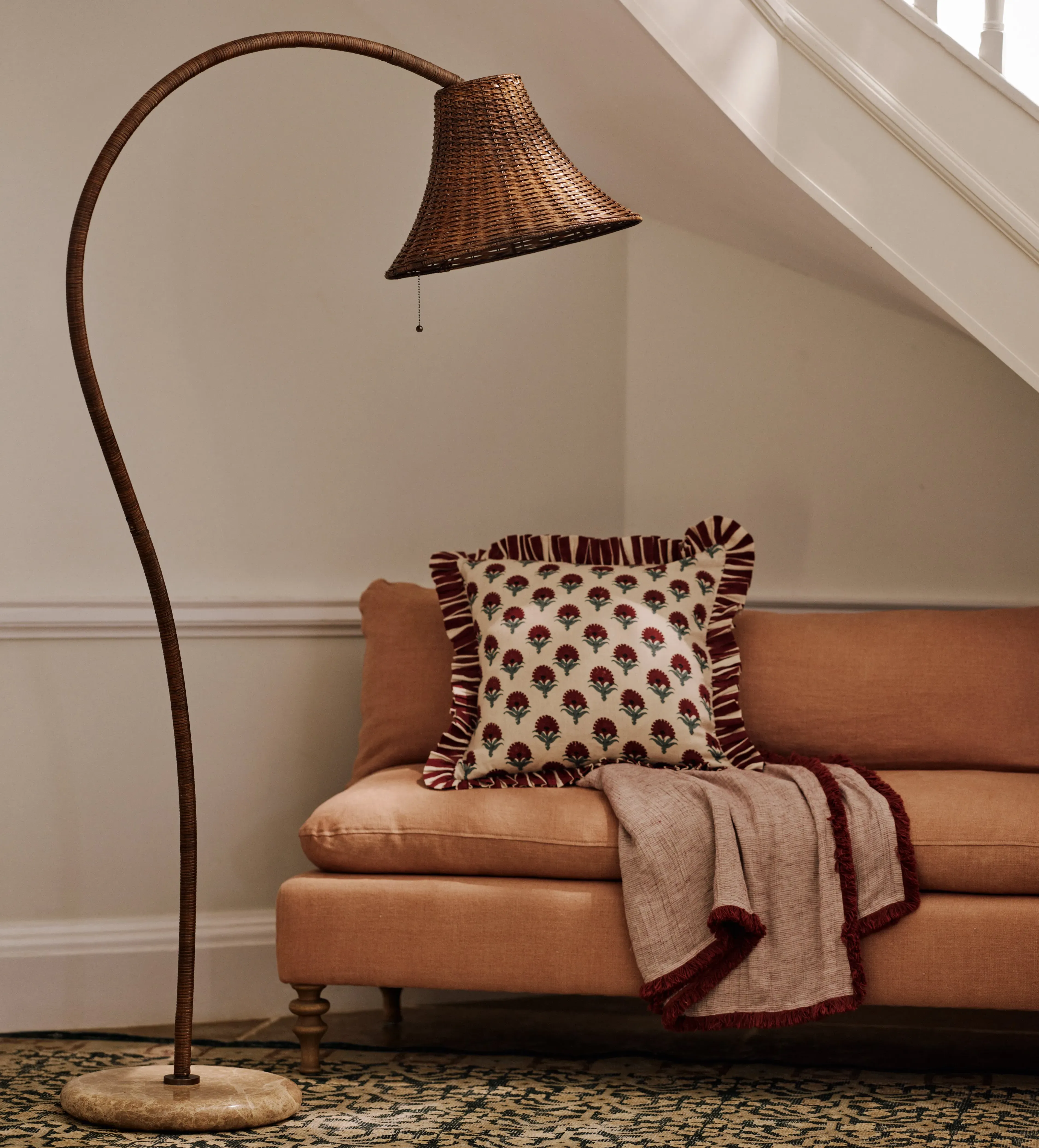 Arc Floor Lamp with Dimmer - Antique Brown, Rattan