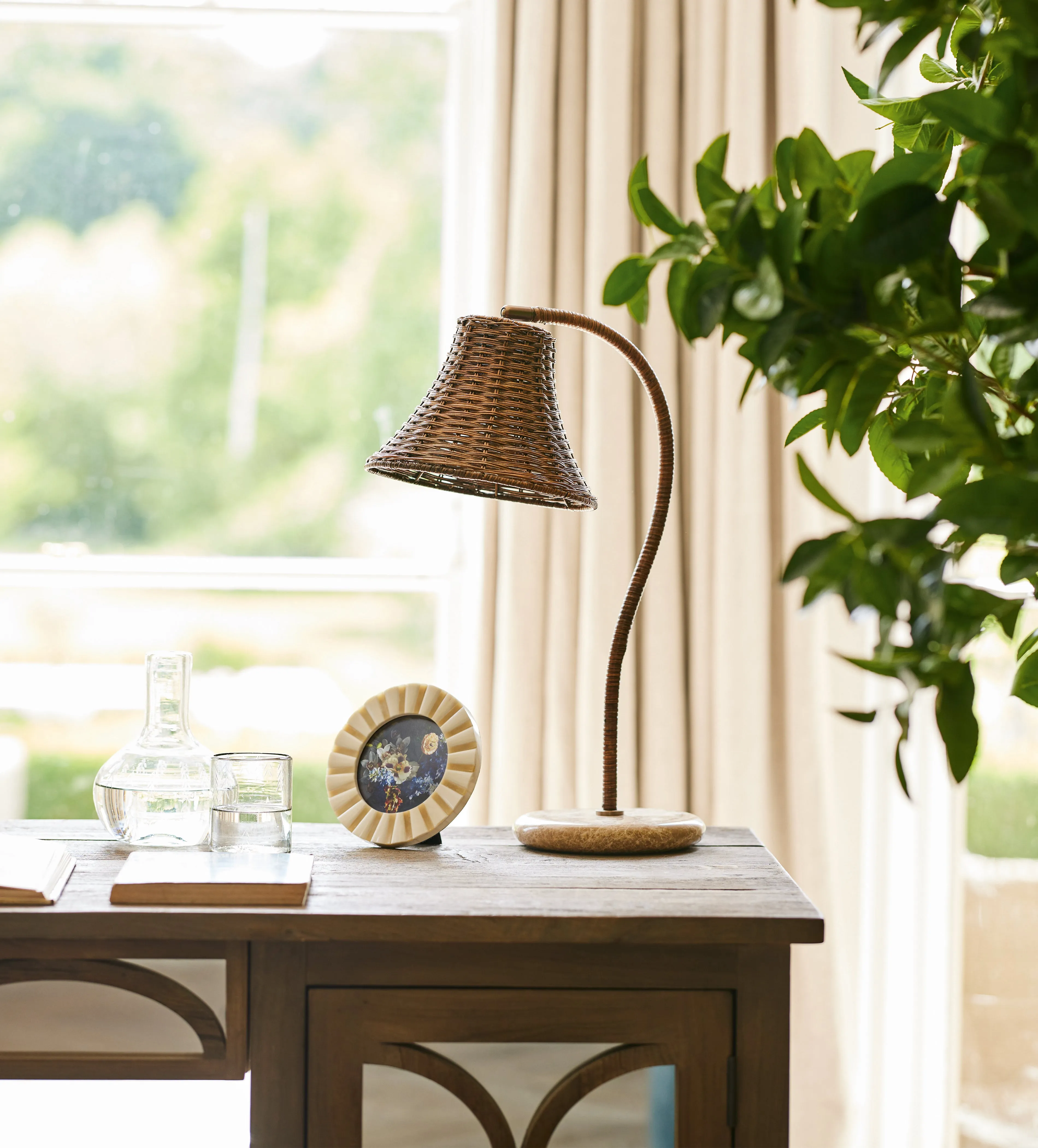Arc Table Lamp with Dimmer - Antique Brown, Rattan