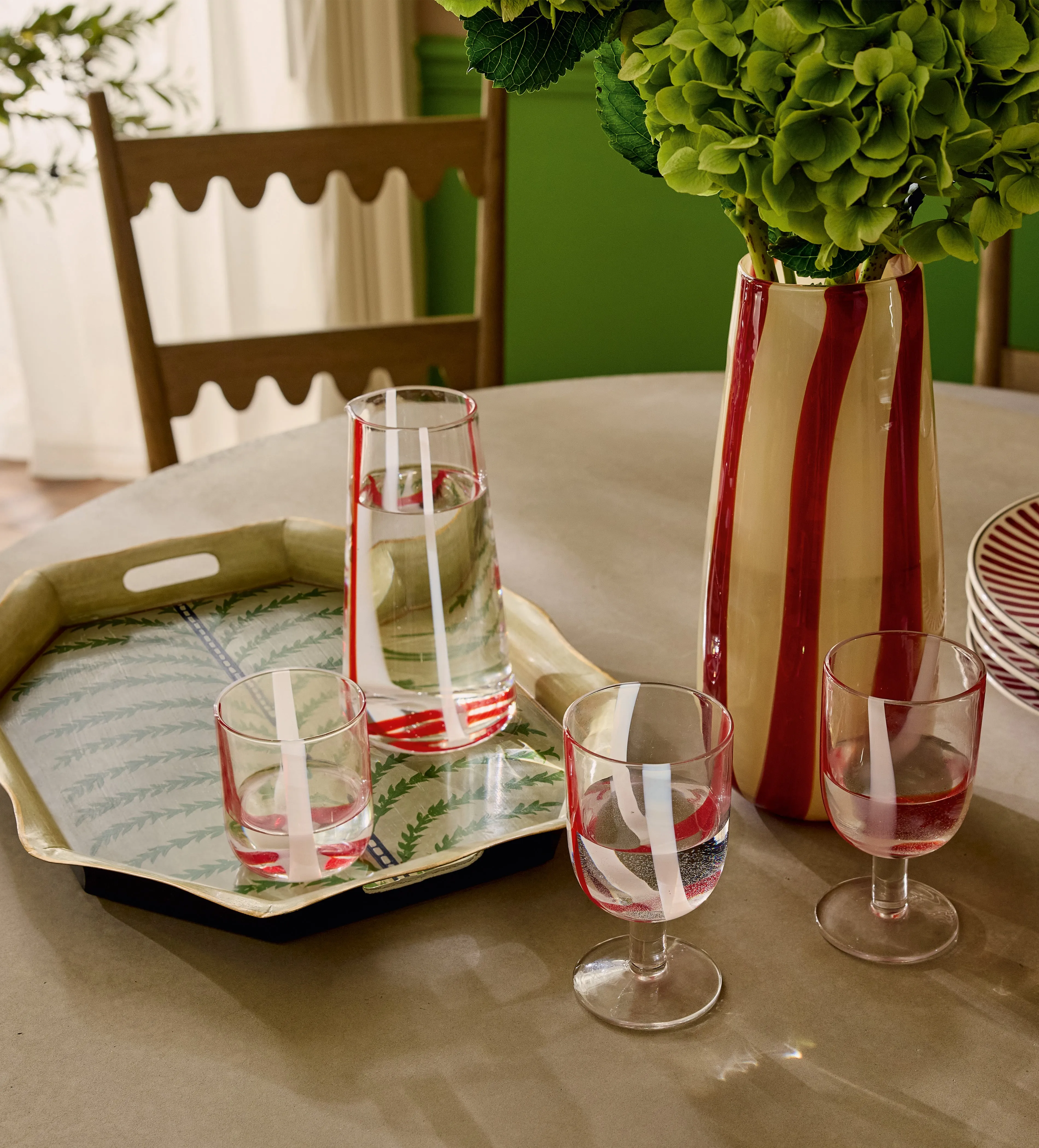 Areca Scroll Tray - Green, Hand-Painted