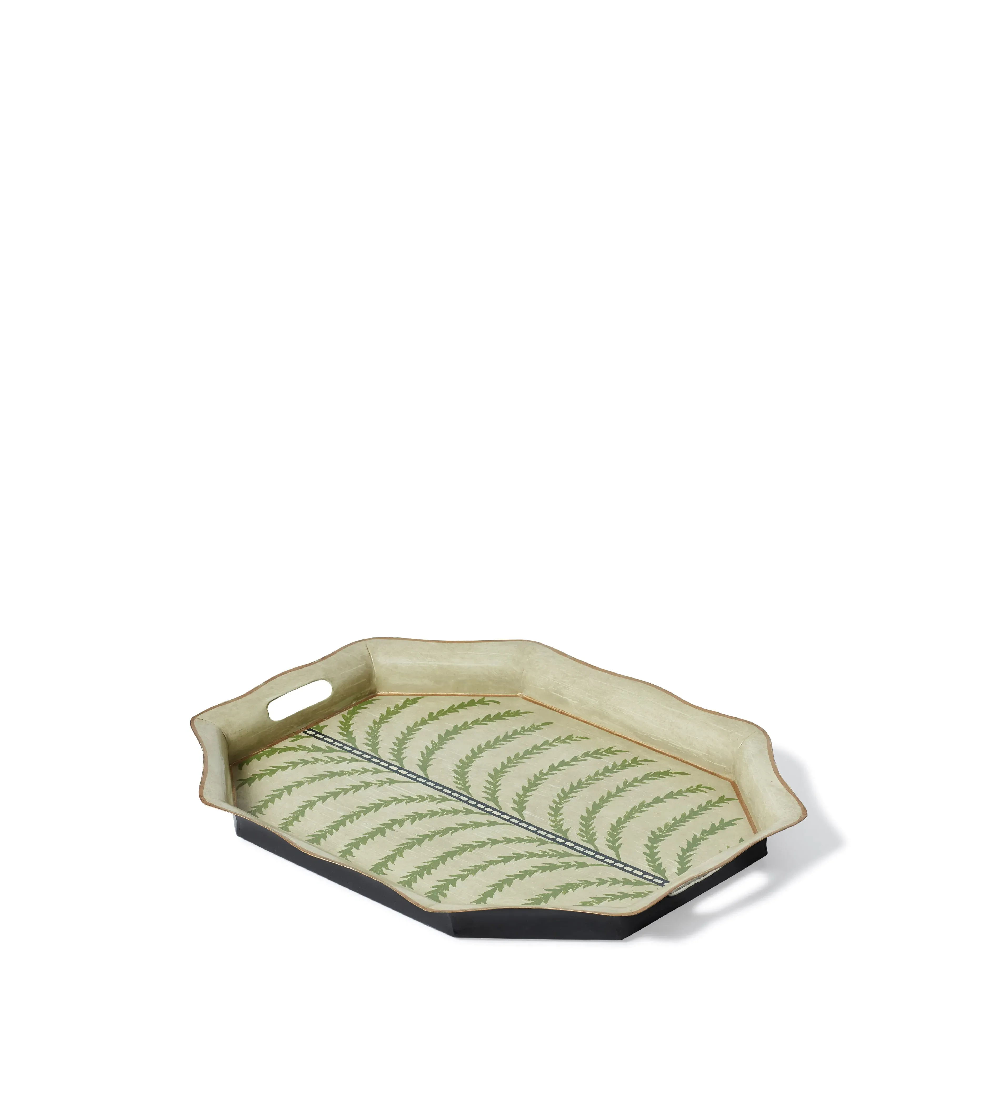Areca Scroll Tray - Green, Hand-Painted