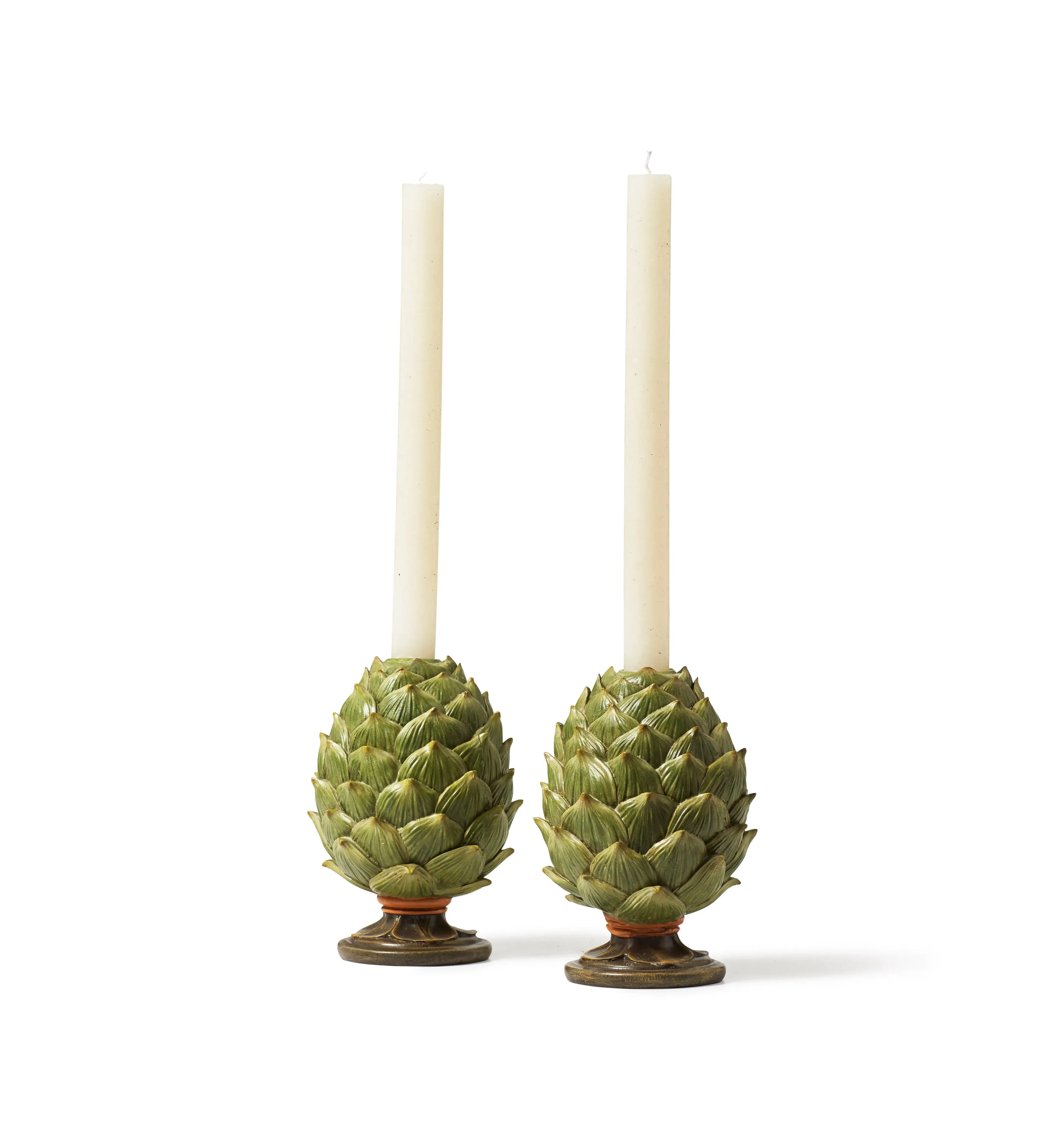 Artichoke Candle Holders - Green, Resin image