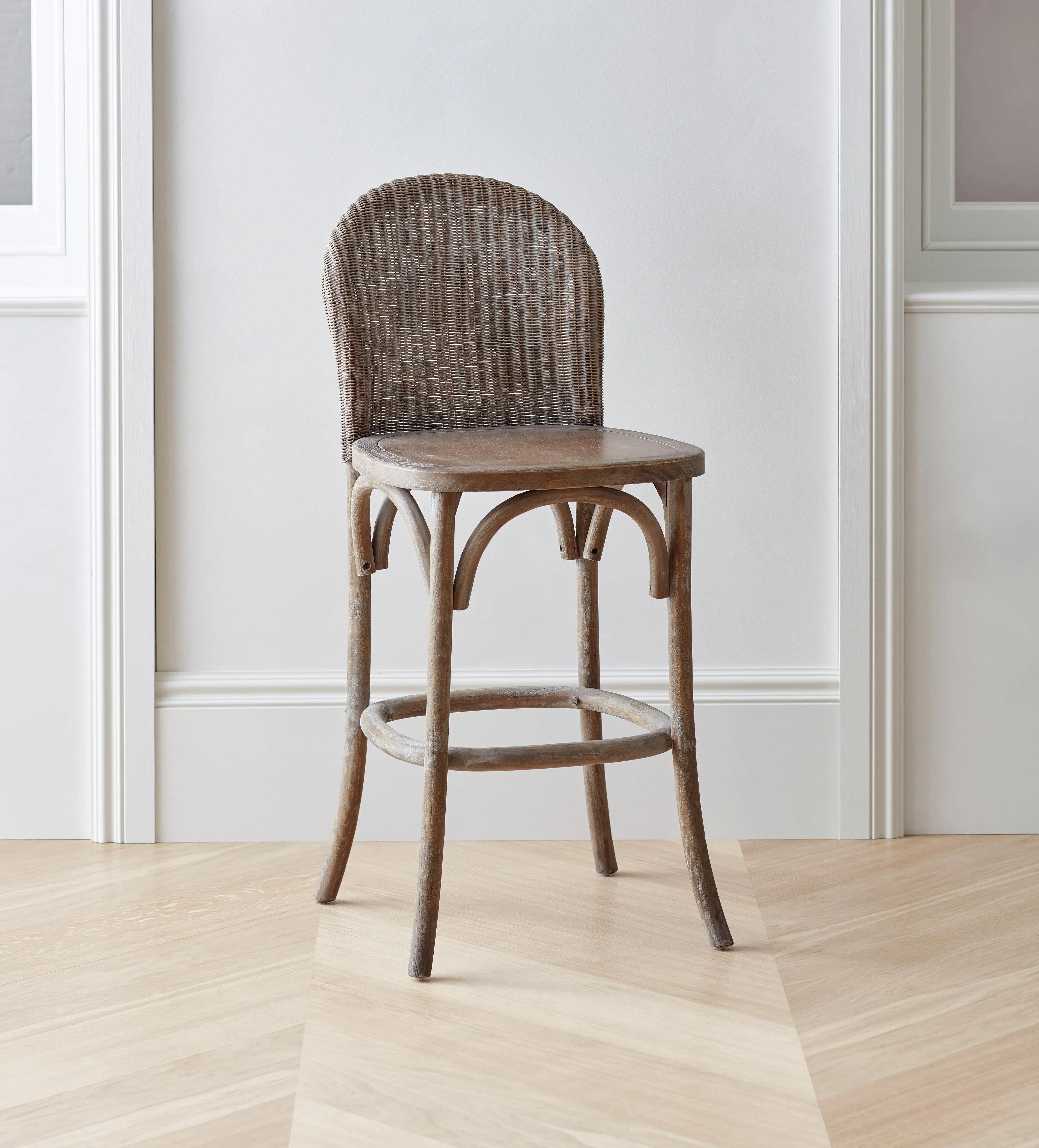 Bar Stool with Curved Back - Natural, Elm Wood