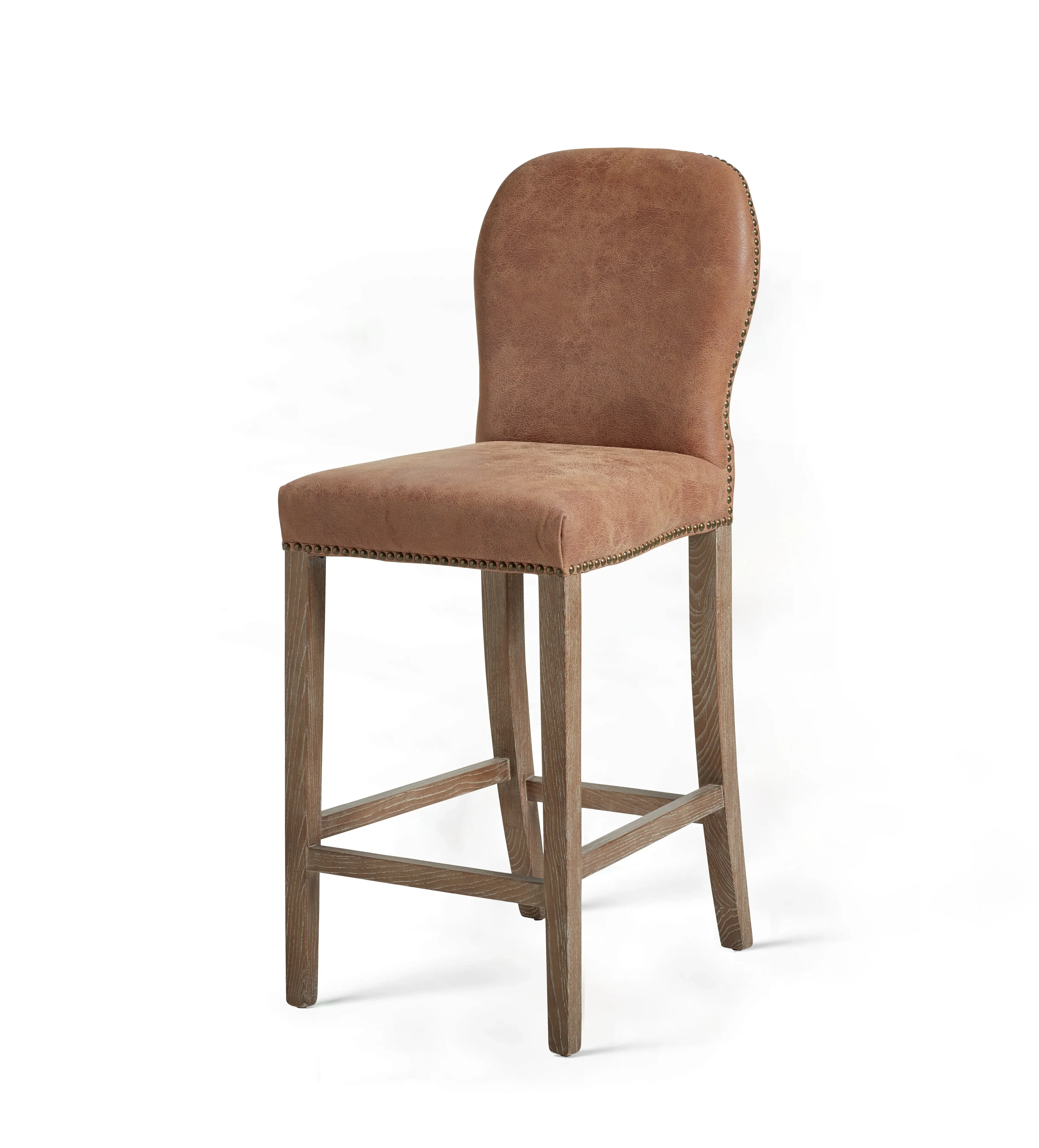 Bar Stool with Footrest - Aged Tobacco, Leather image