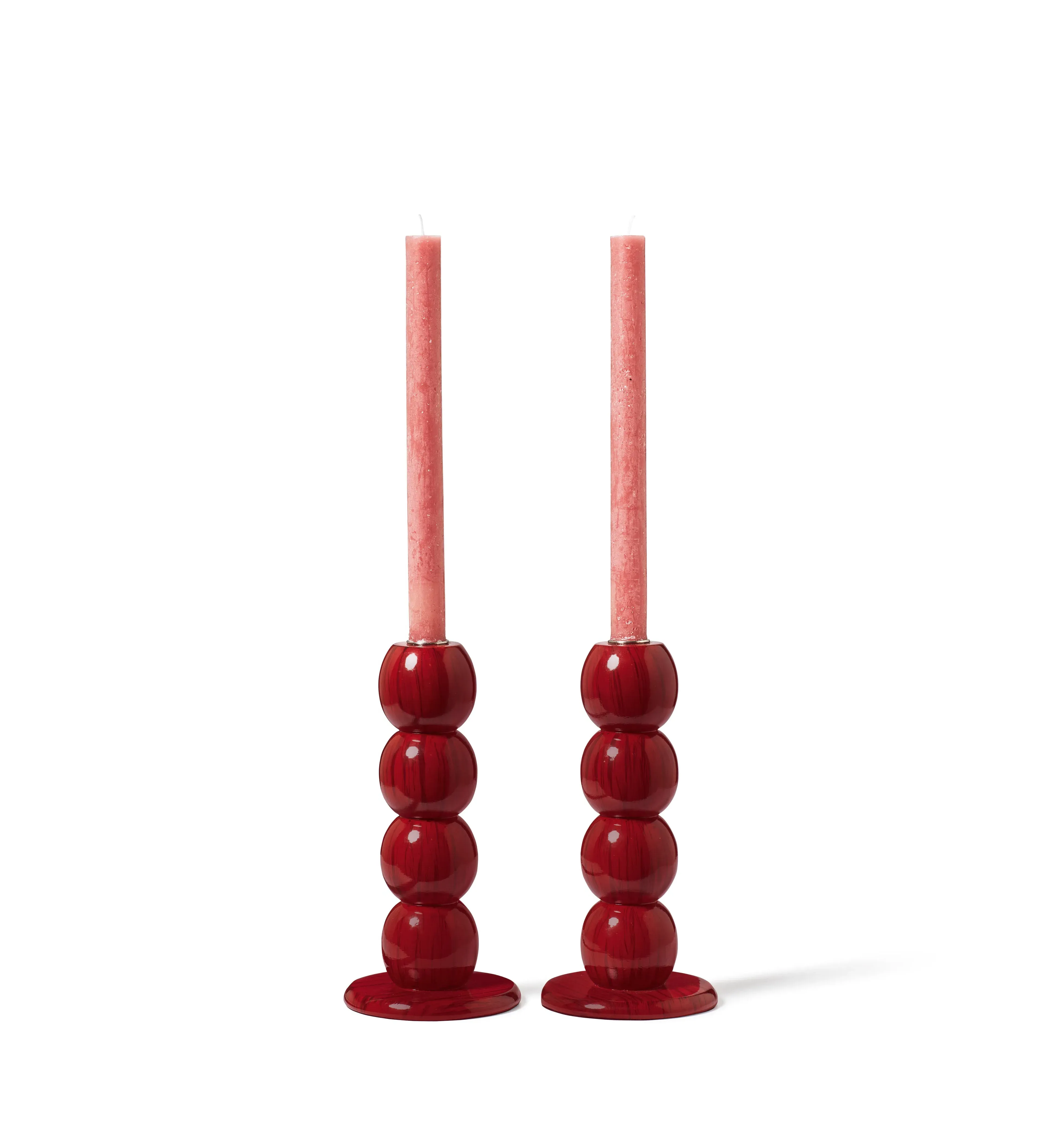 Bobble Candle Holders - Chinese Red, Mango Wood image
