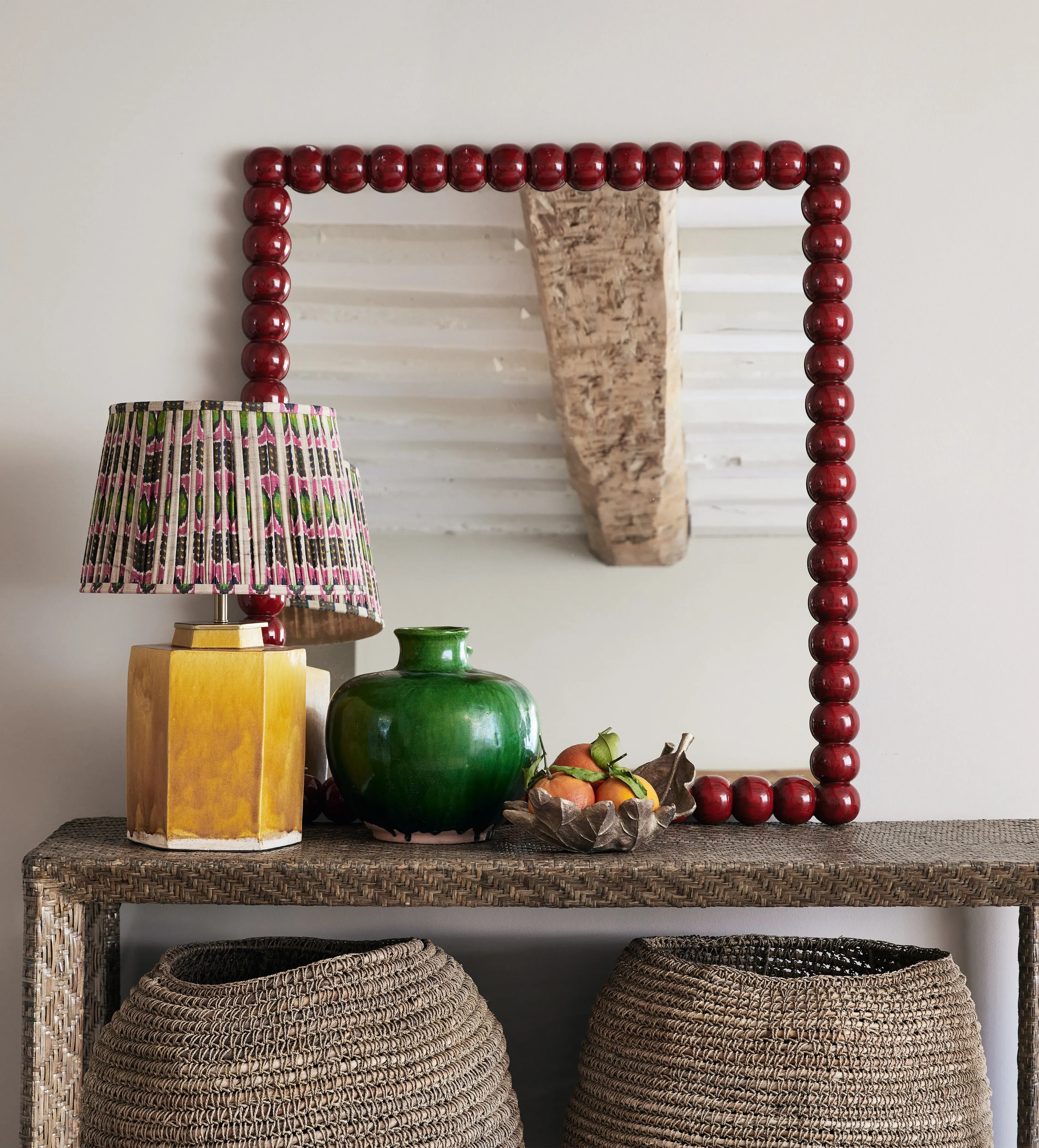 Bobble Wall Mirror - Chinese Red, Mango Wood