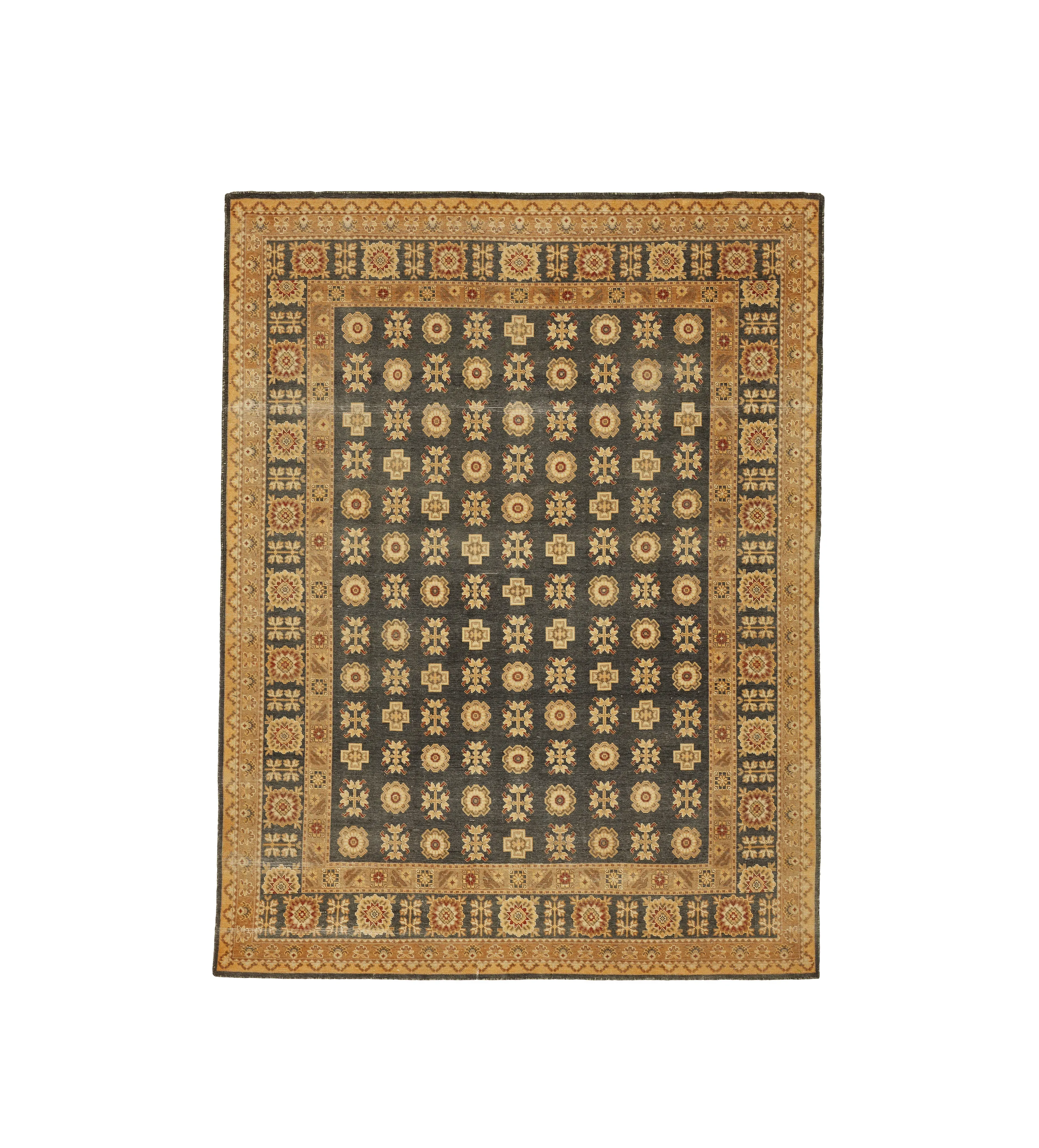 Bordure Rug - Slate Blue/Gold, Hand-Knotted image
