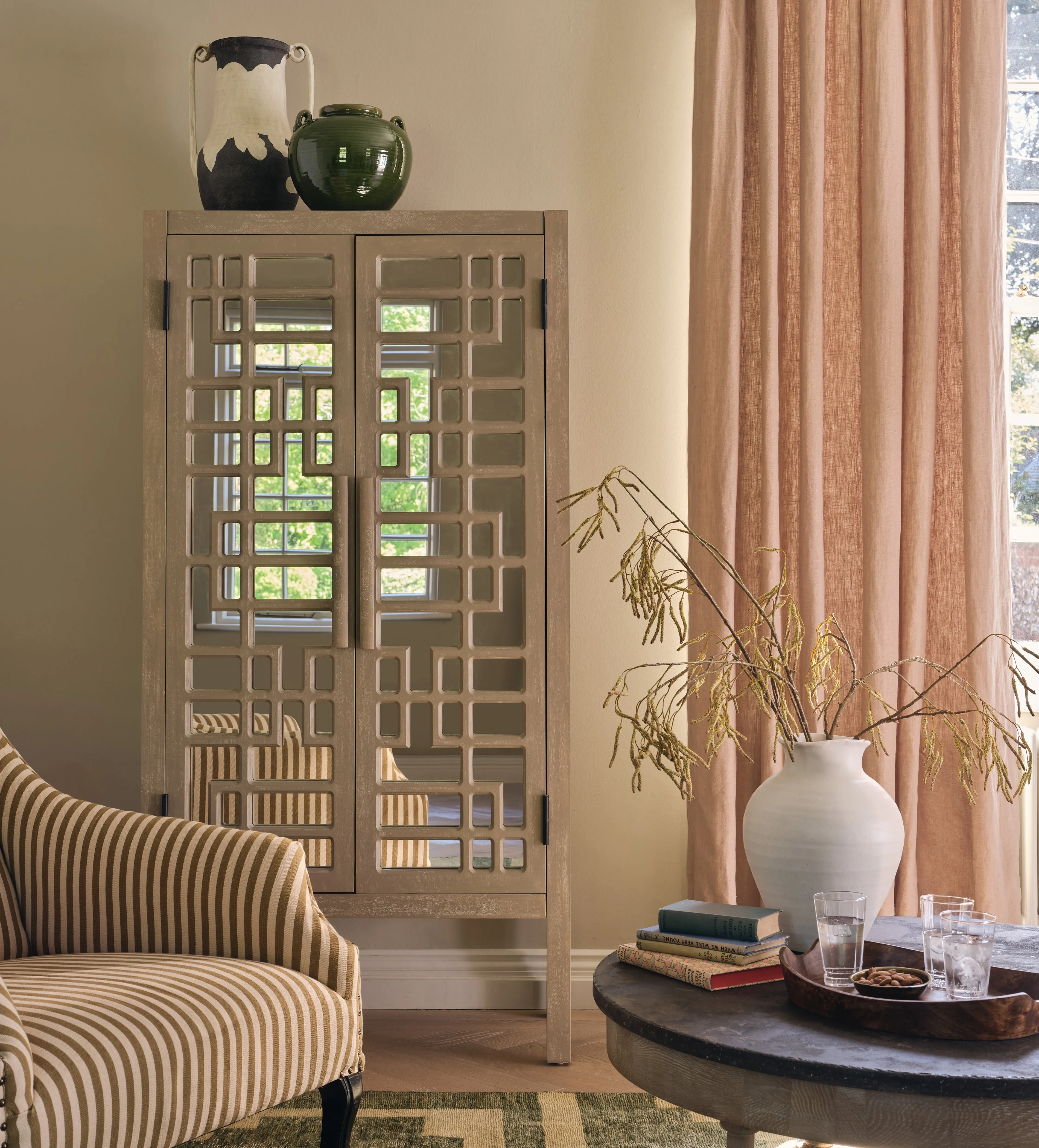 Cabinet with Mirrored Panels - Natural, Wood