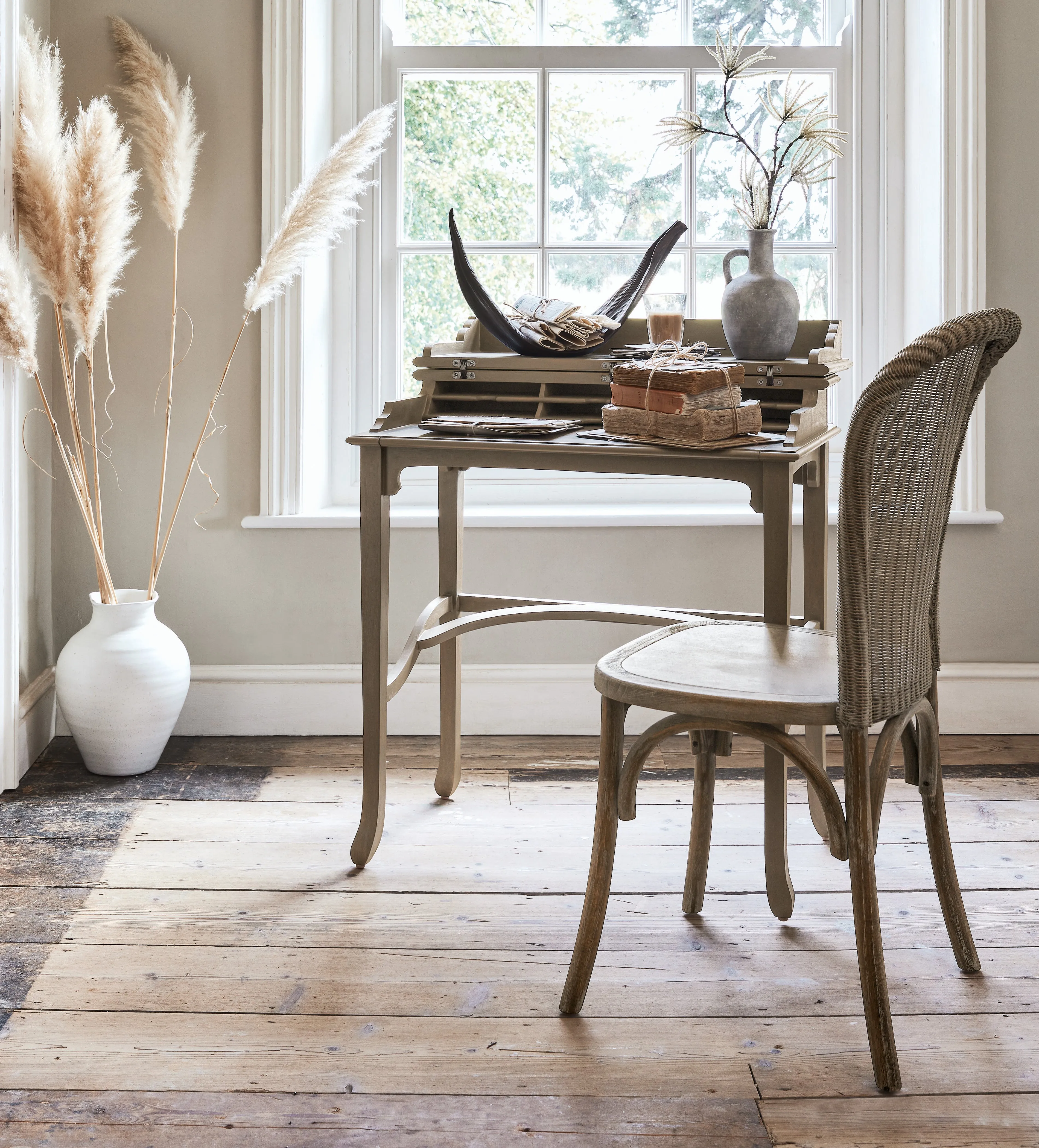 Campaign Desk with Storage - Oyster Grey