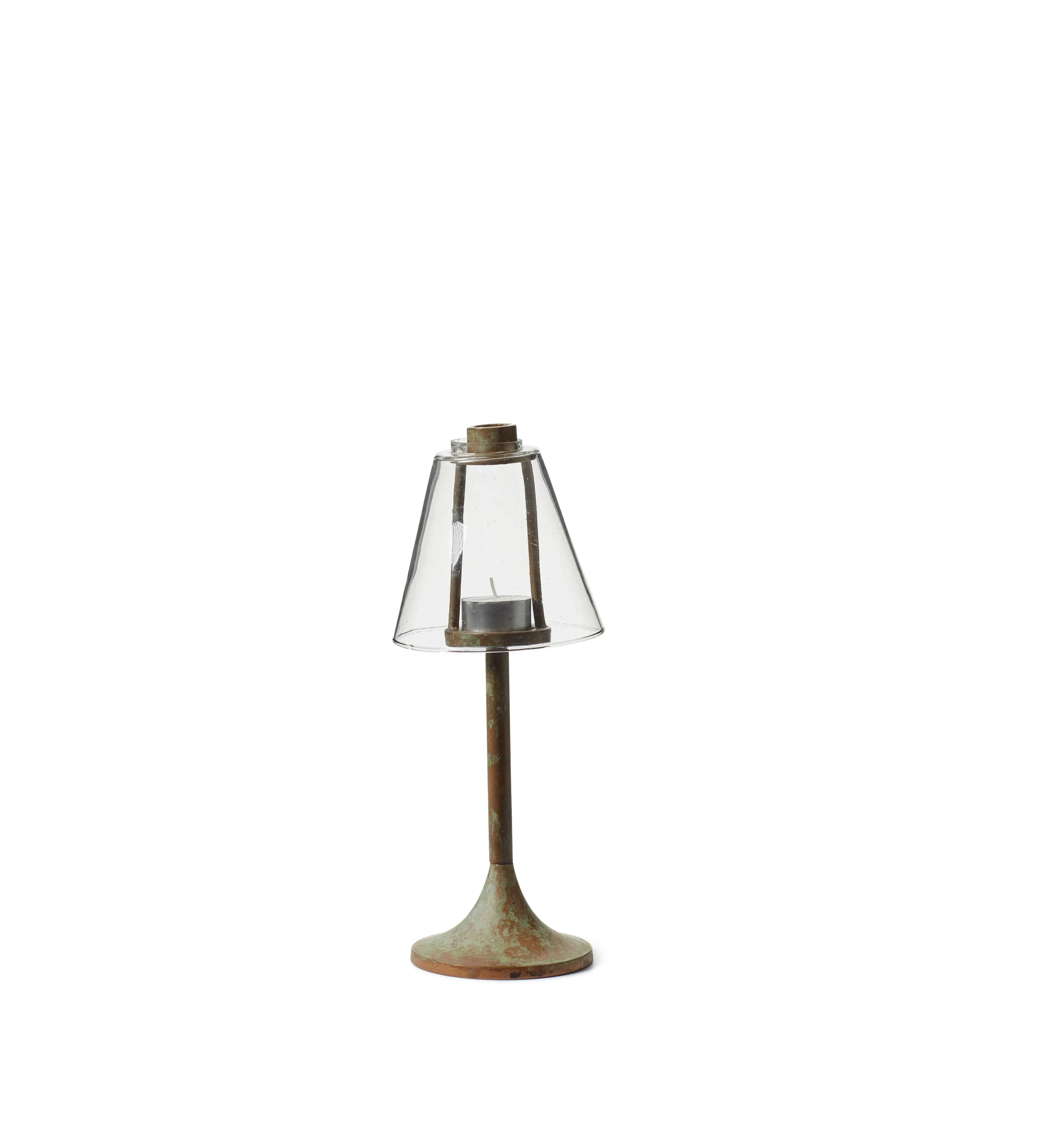 Candle Holder with Glass Shade - Verdigris, Metal image