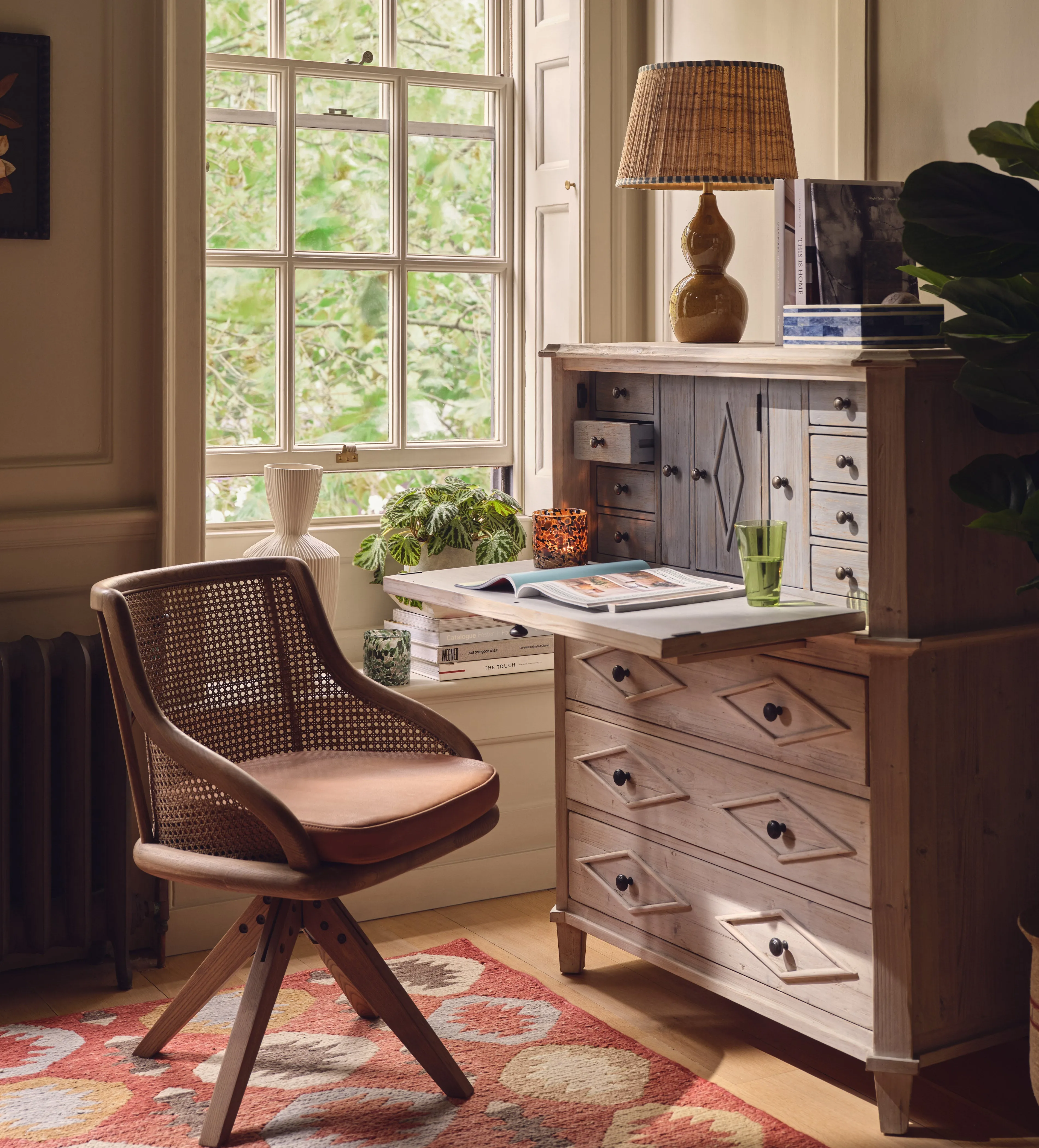 Cane Swivel Chair - Caramel, Leather