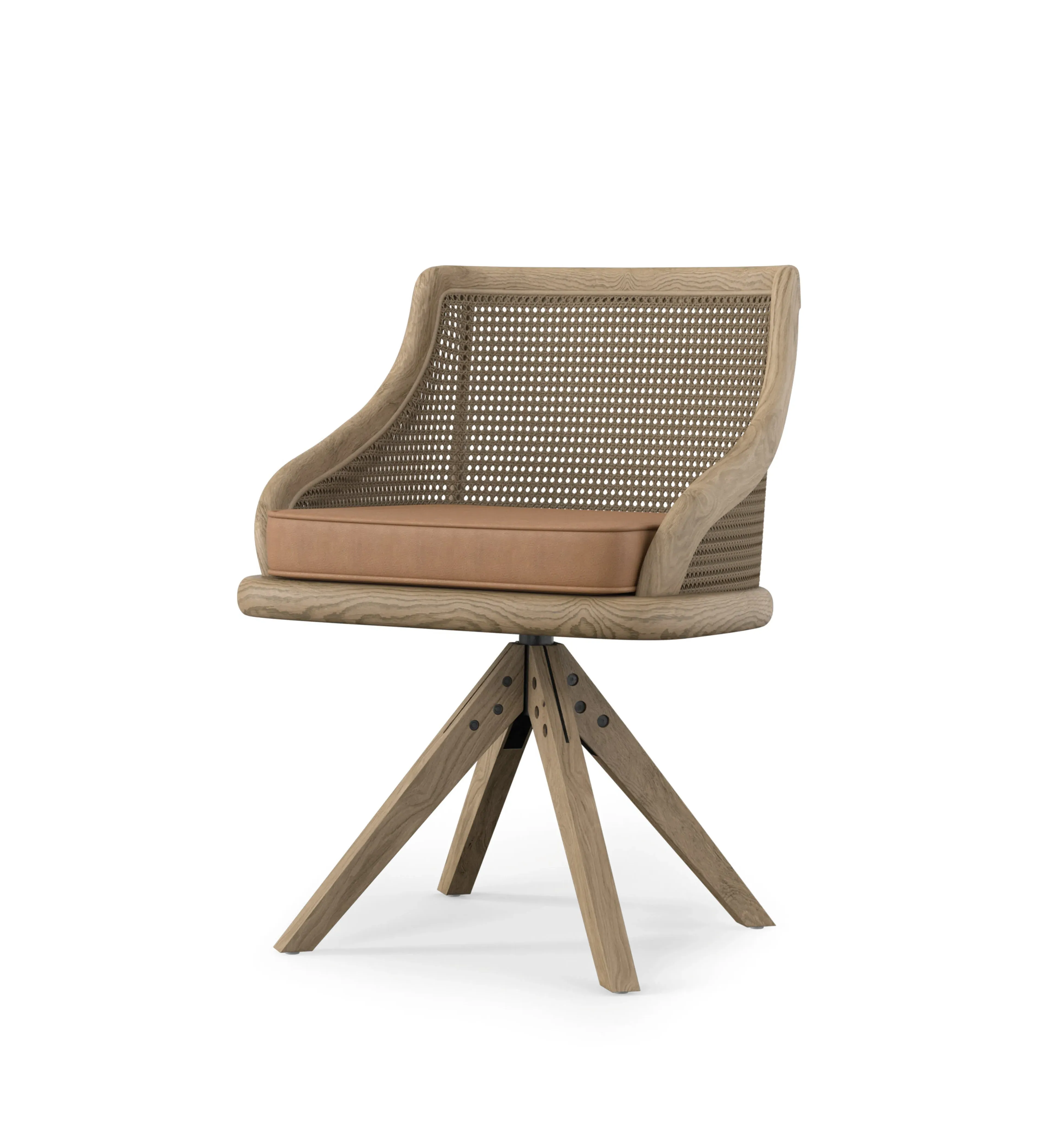 Cane Swivel Chair - Caramel, Leather image