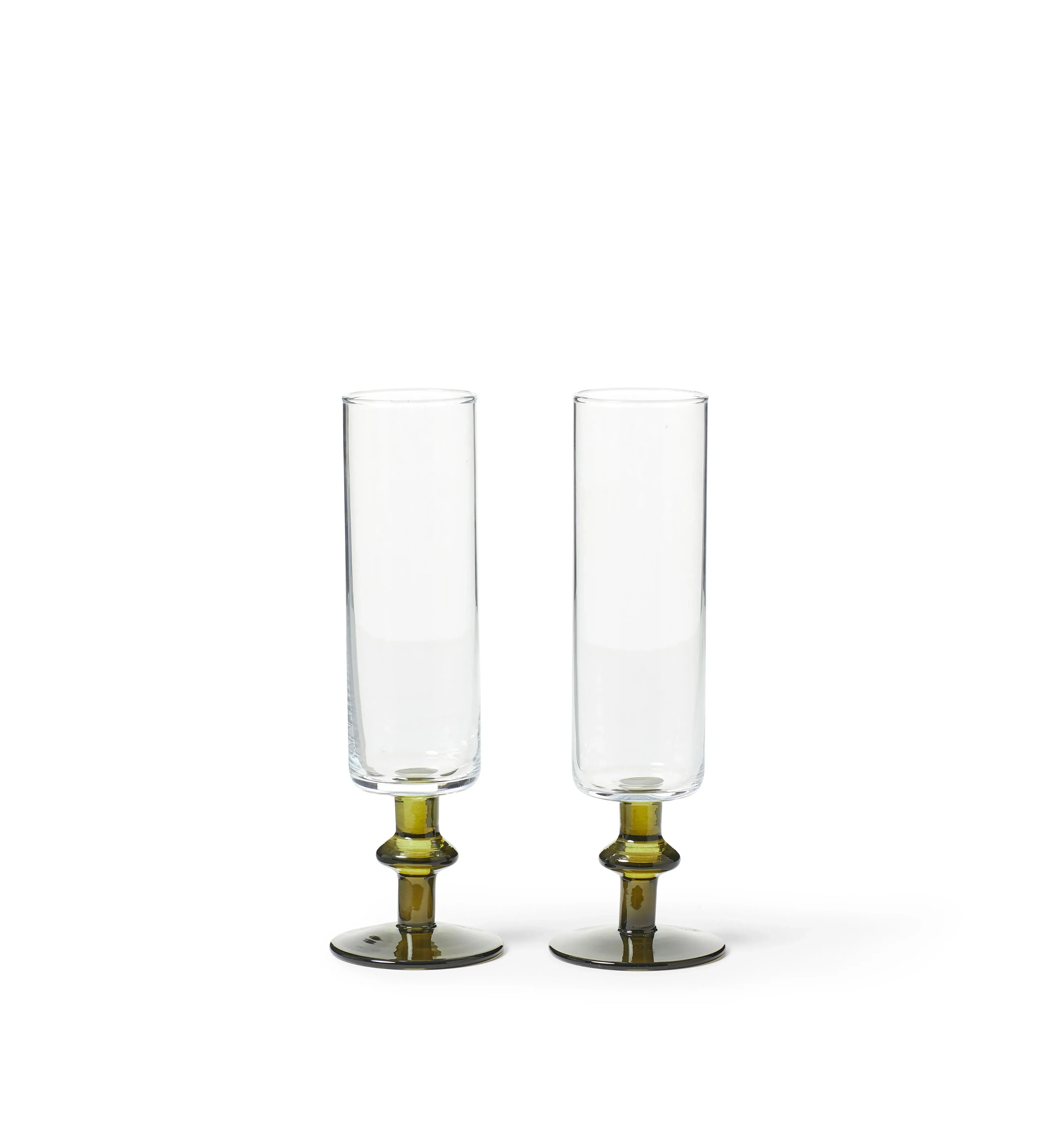 Champagne Flutes Pair - Green Stem, Glass image