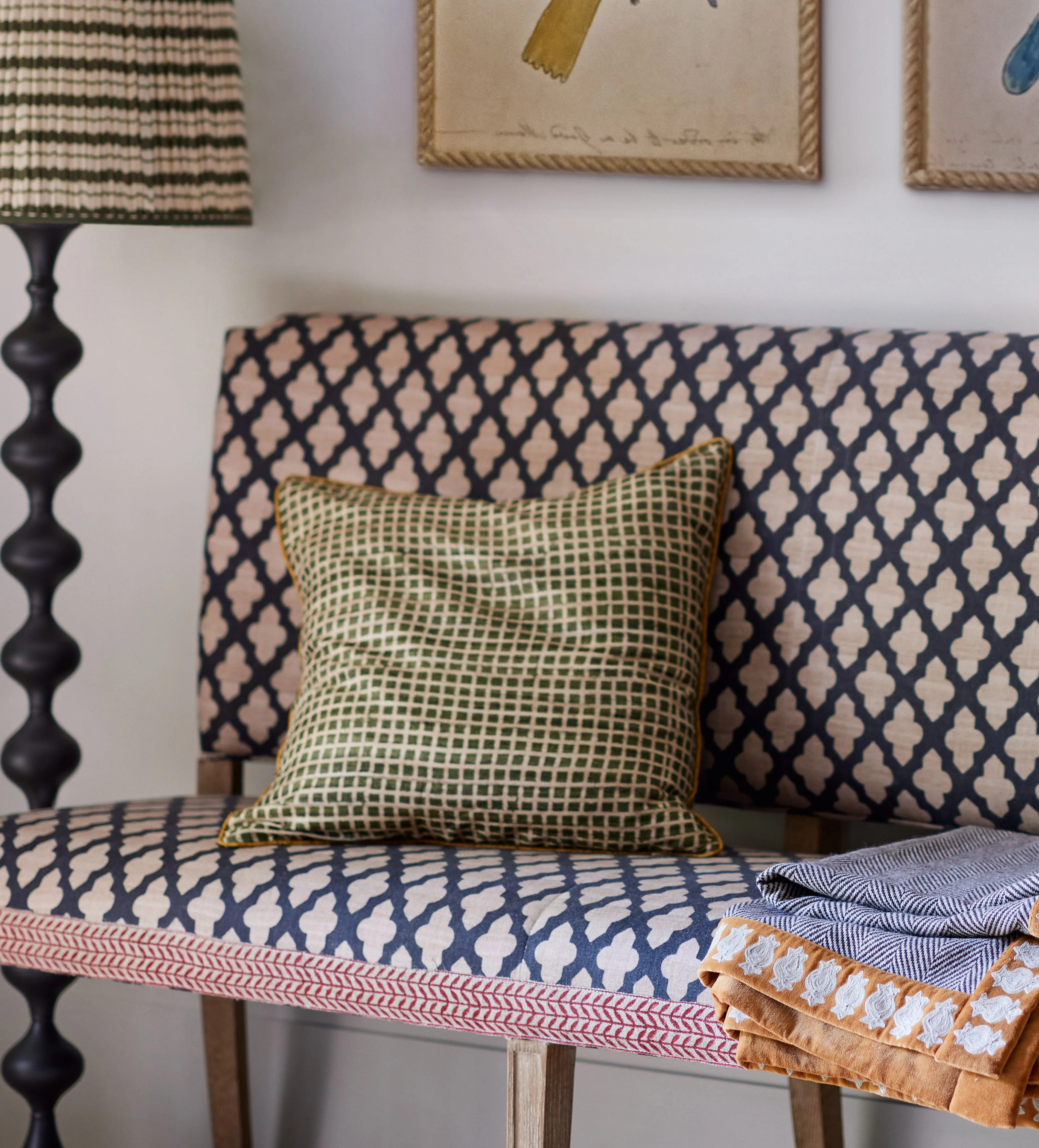 Check Cushion Cover - Green, Tussar Silk
