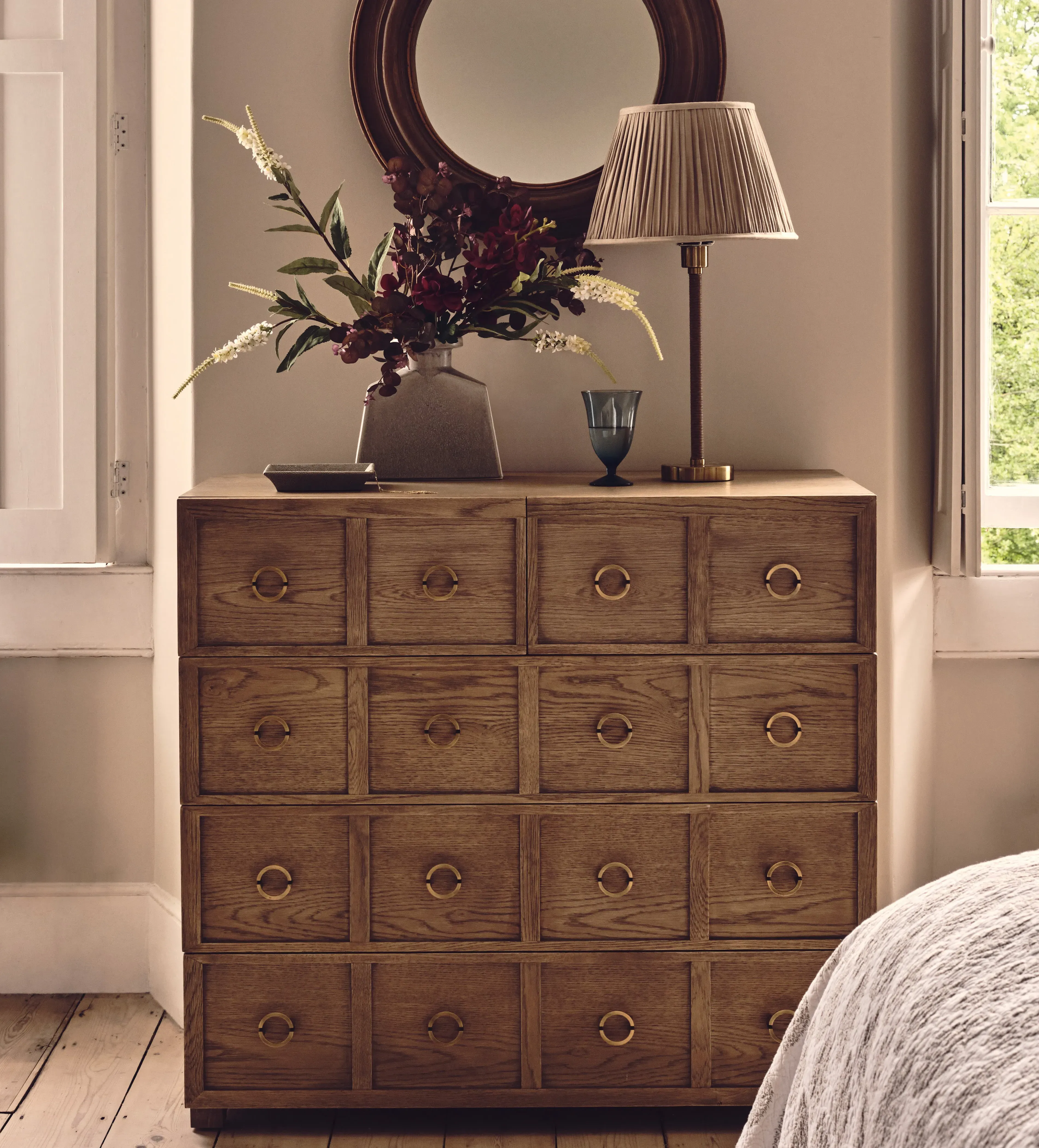 Chest of Drawers with Brass Knobs - Weathered Oak