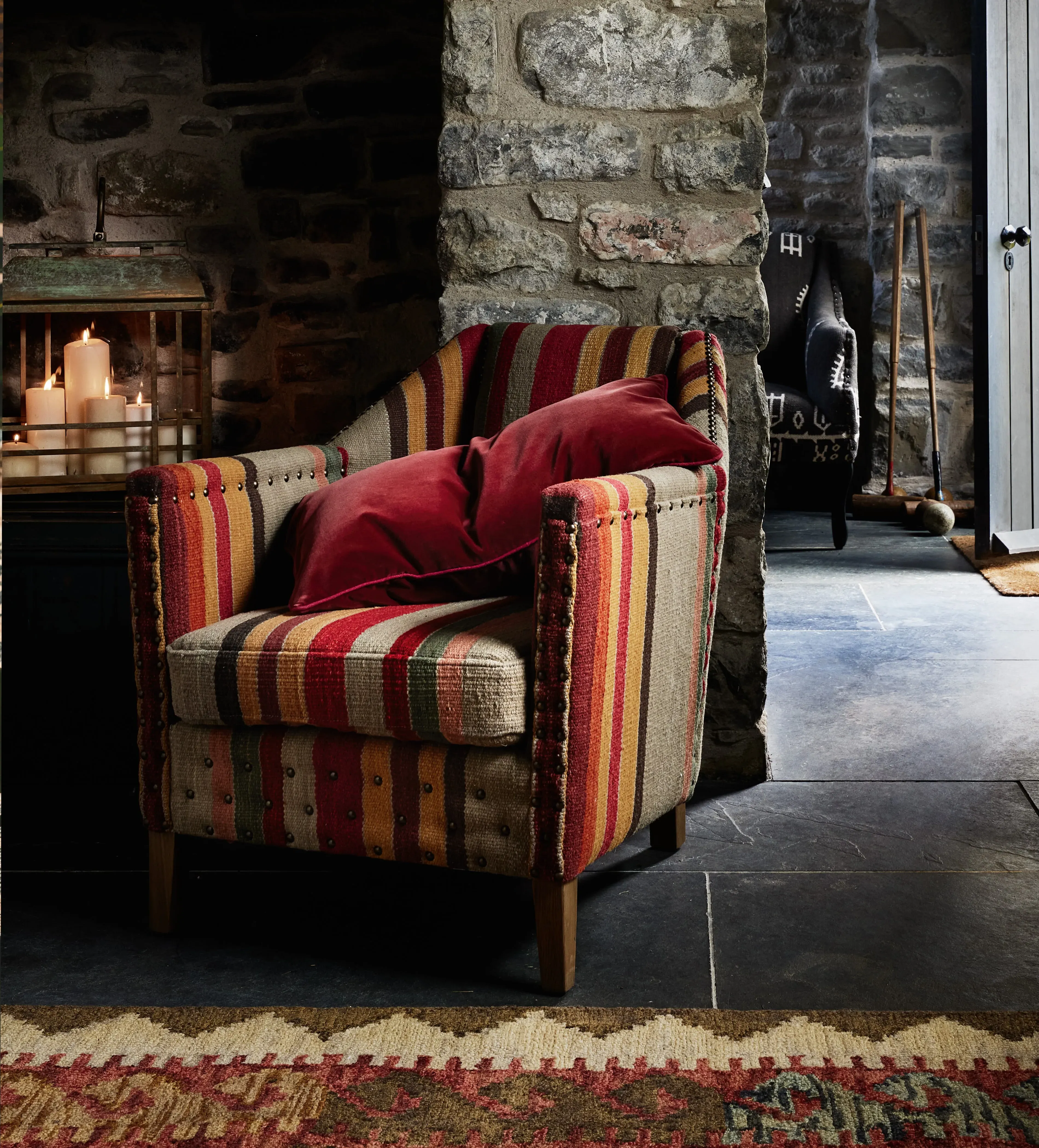Club Chair with Brass Studs - Multi, Kilim