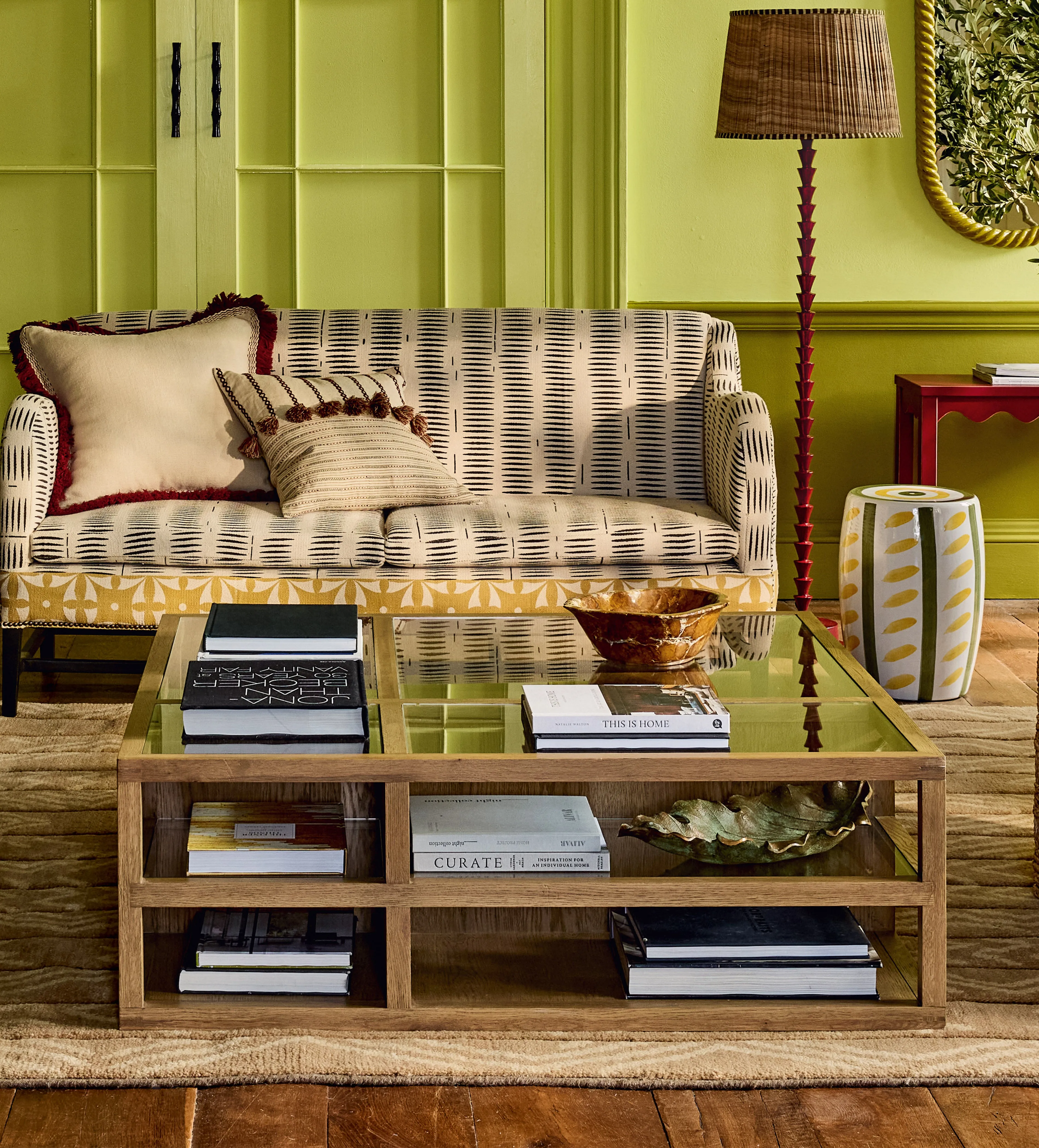 Coffee Table with Glass Shelves - Weathered Oak