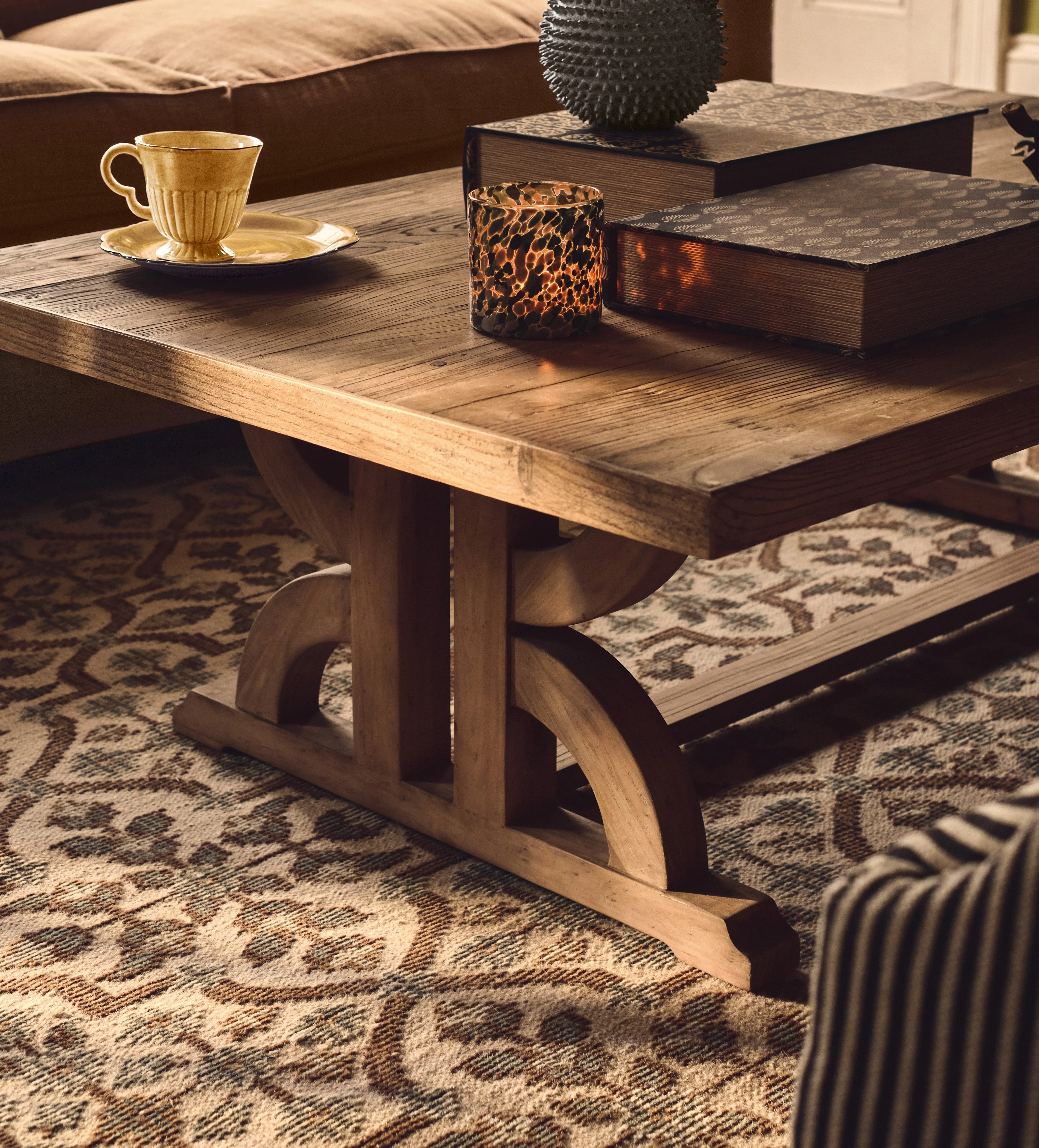 Coffee Table with Hourglass Legs - Natural, Elm
