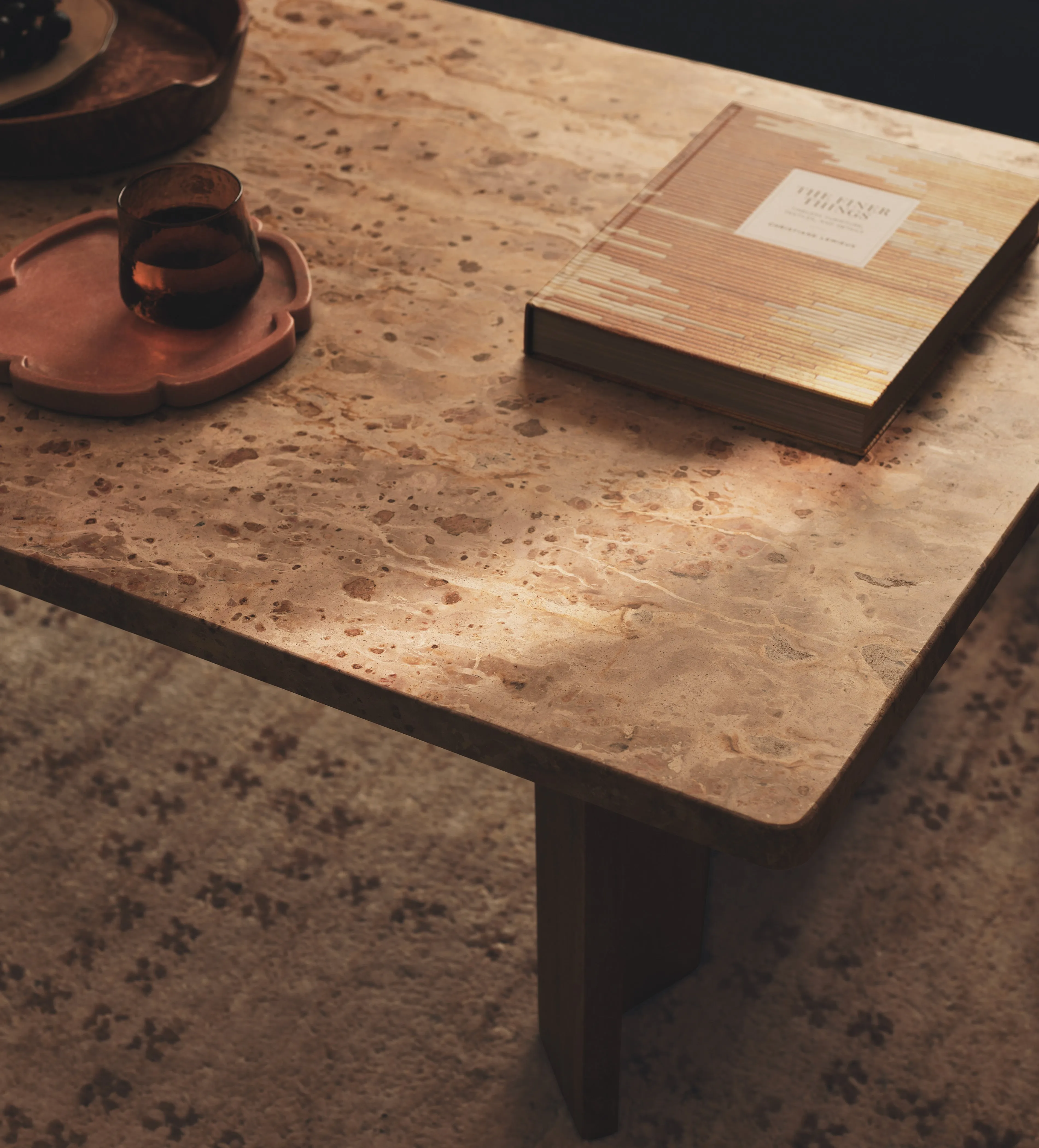 Coffee Table with Zig-Zag Legs - Beige, Limestone