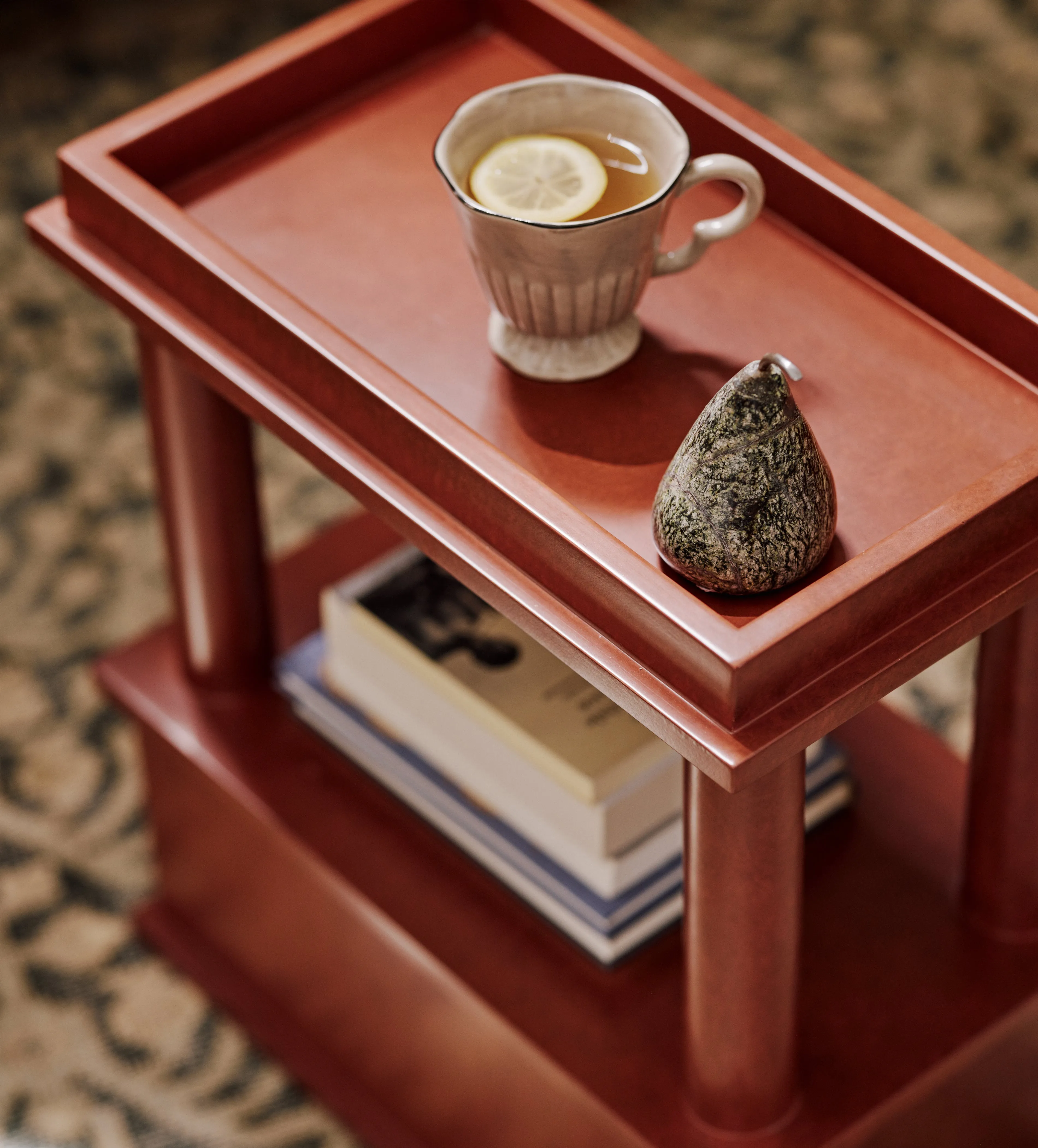 Column Side Table with Drawer - Earthy Red