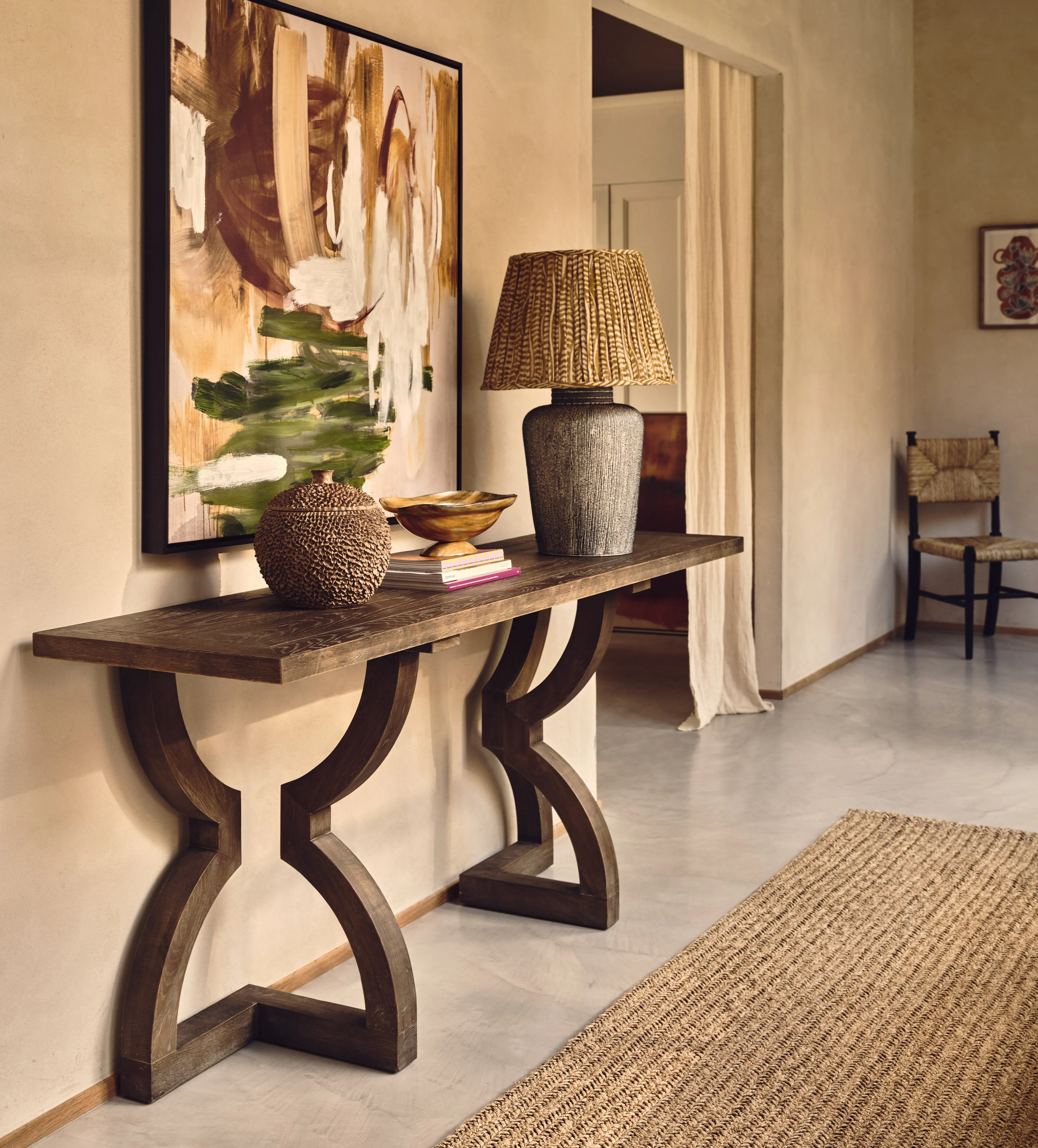Console Table with Curved Legs - Grey, Oak