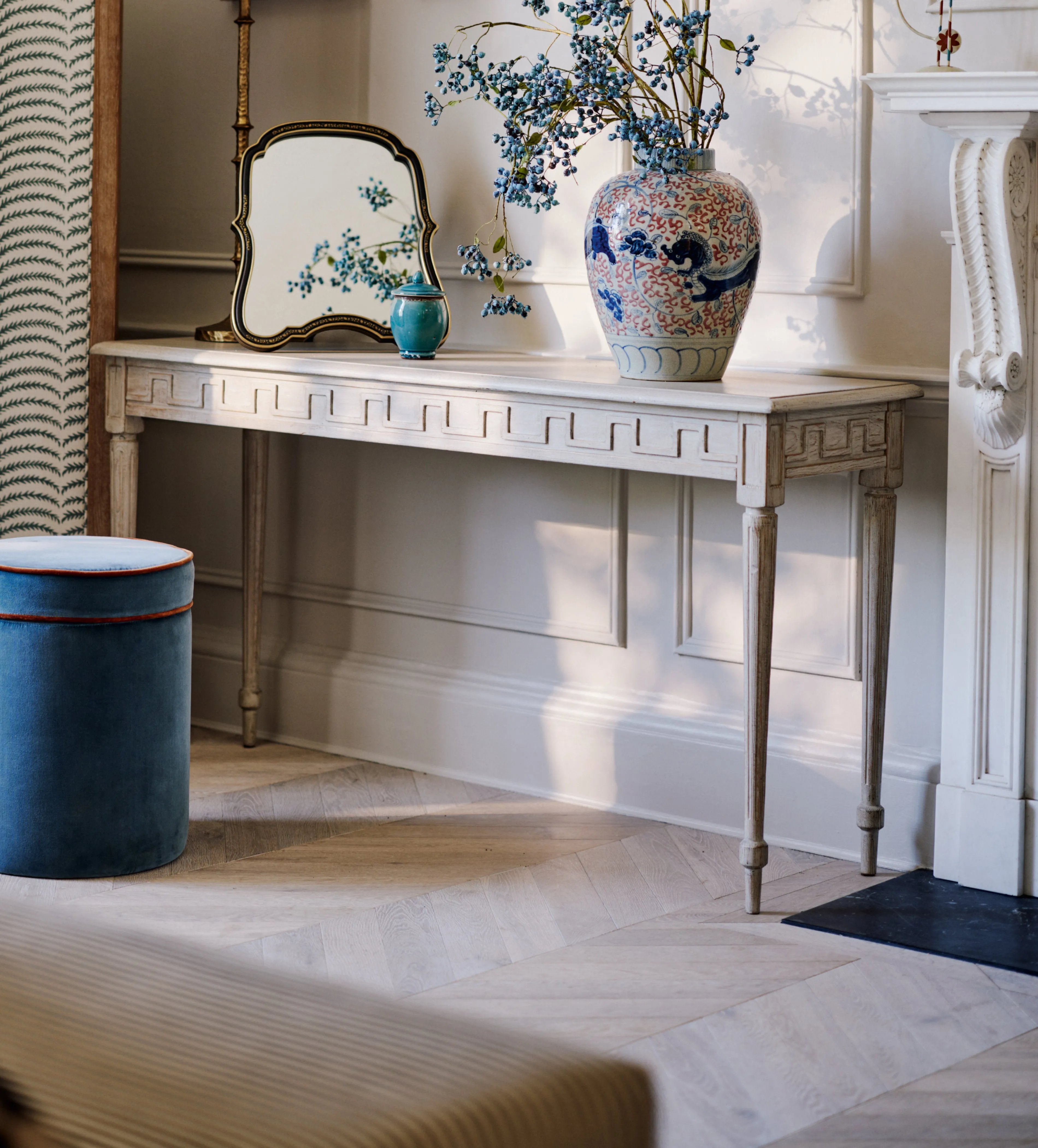 Console Table with Drawers - Washed Grey, Pine