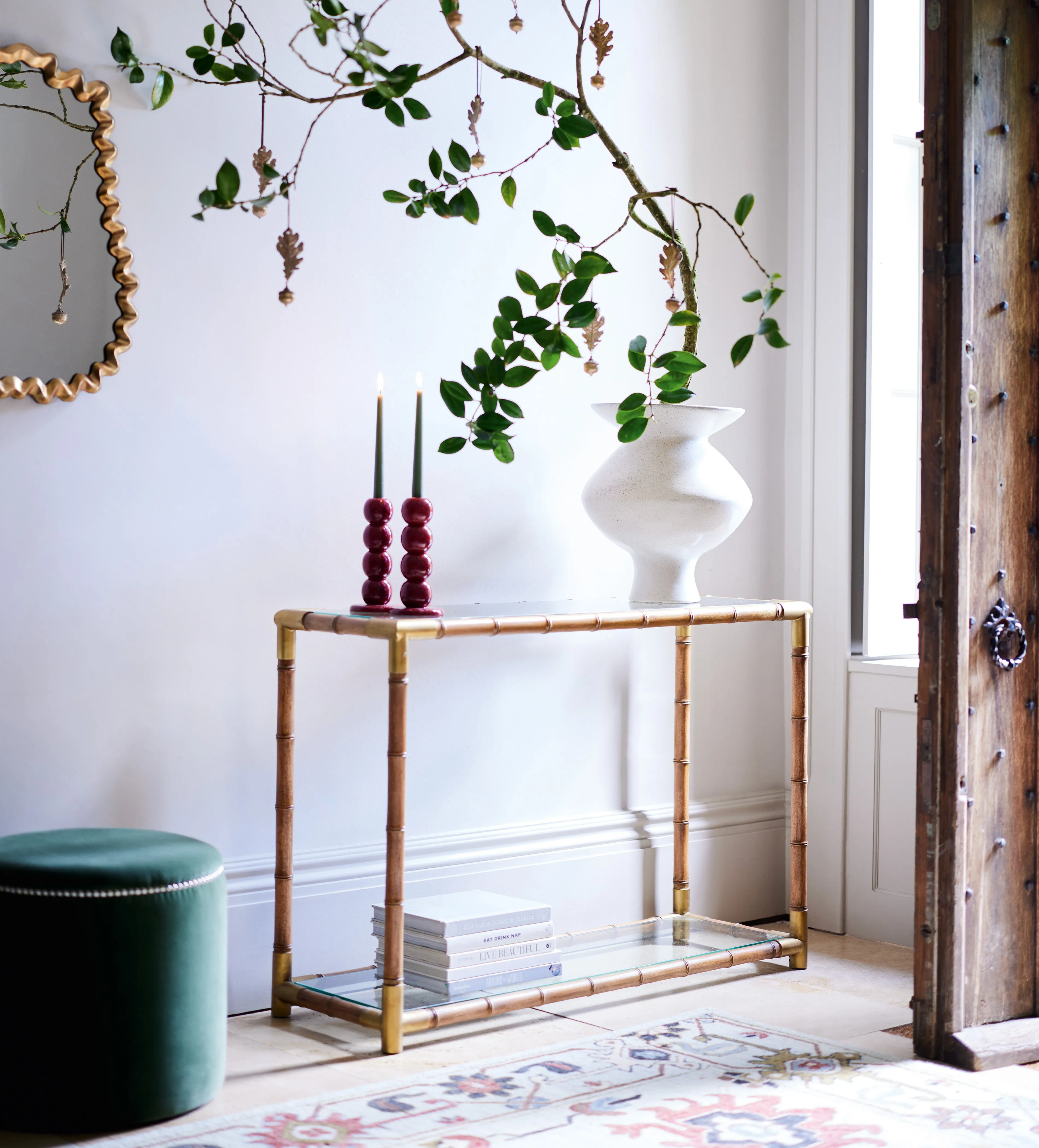 Console Table with Glass Panels - Natural, Wood