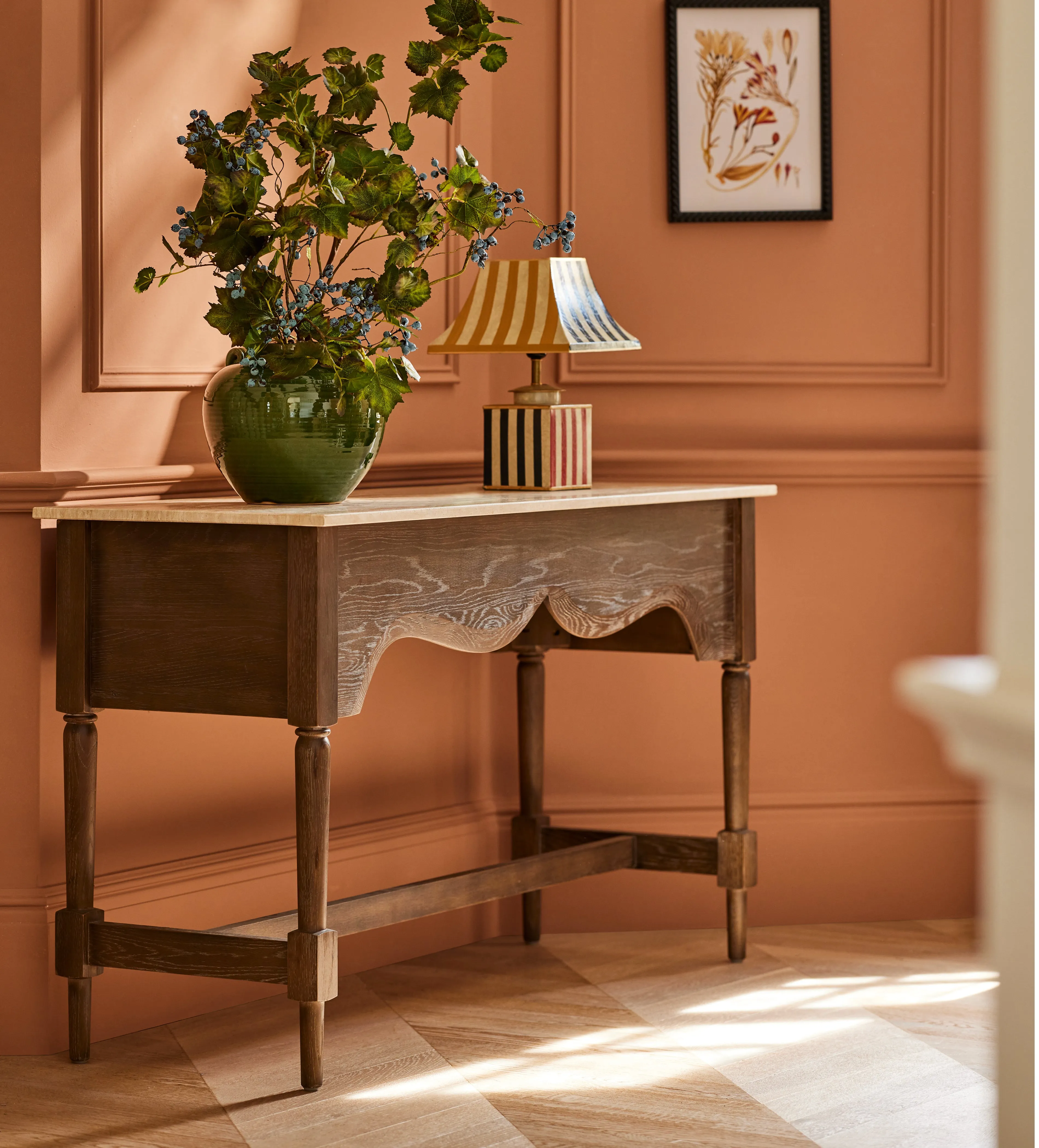 Console Table with Travertine Top - Espresso, Wood