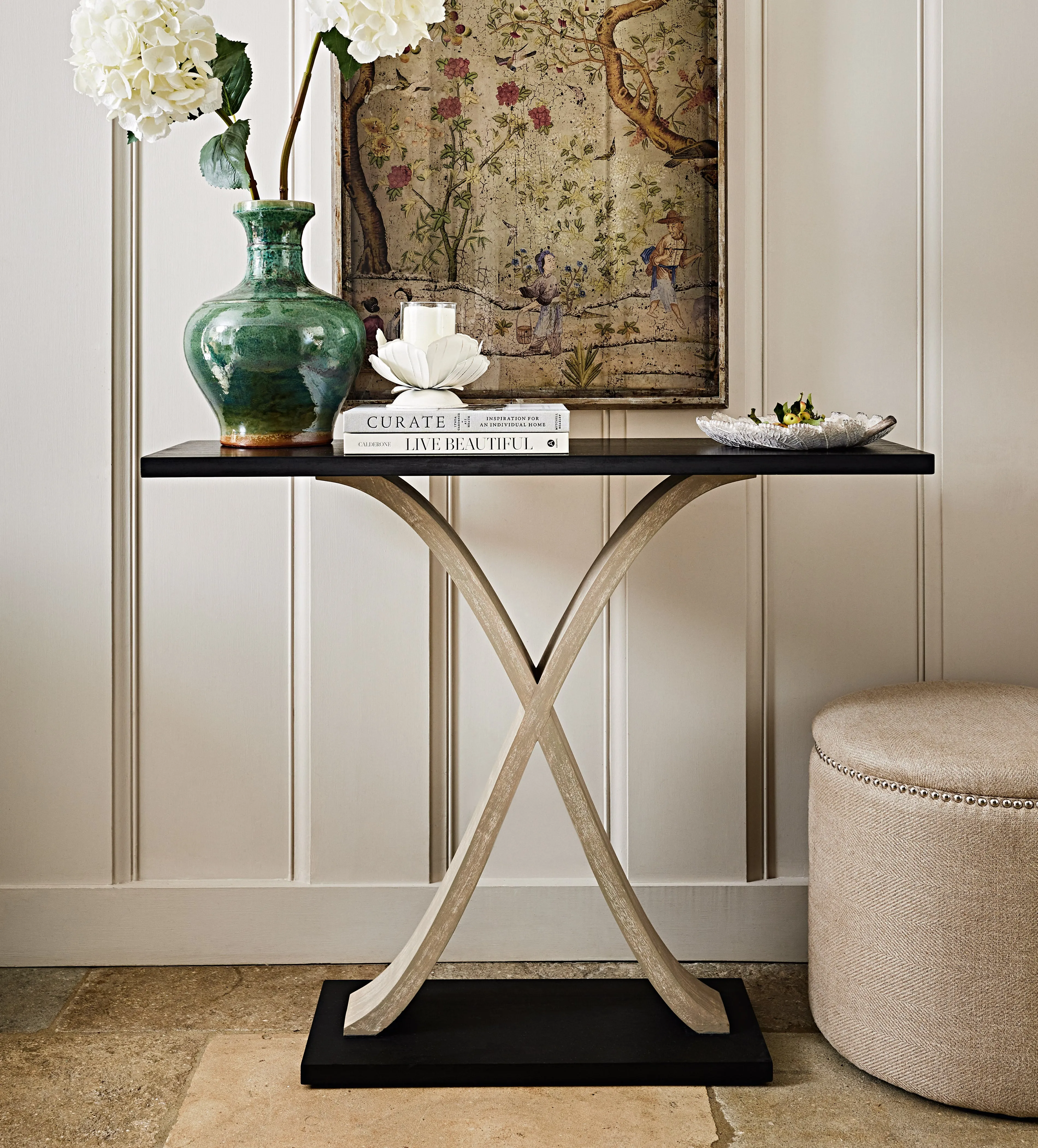 Console Table with X-Shaped Base - Dark Grey, Wood